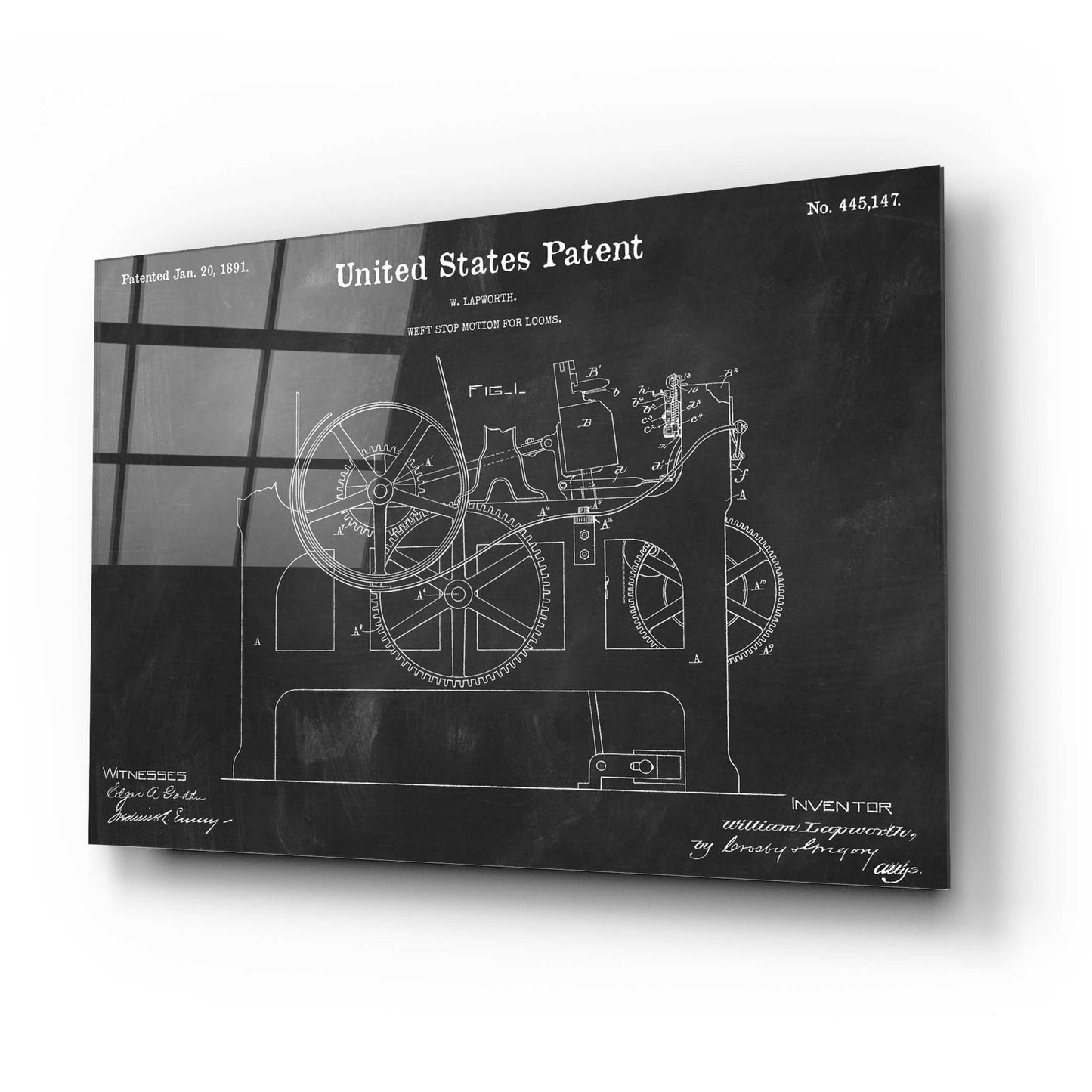 Epic Art 'Weft Stop Motion for Looms Blueprint Patent Chalkboard,' Acrylic Glass Wall Art,24x16
