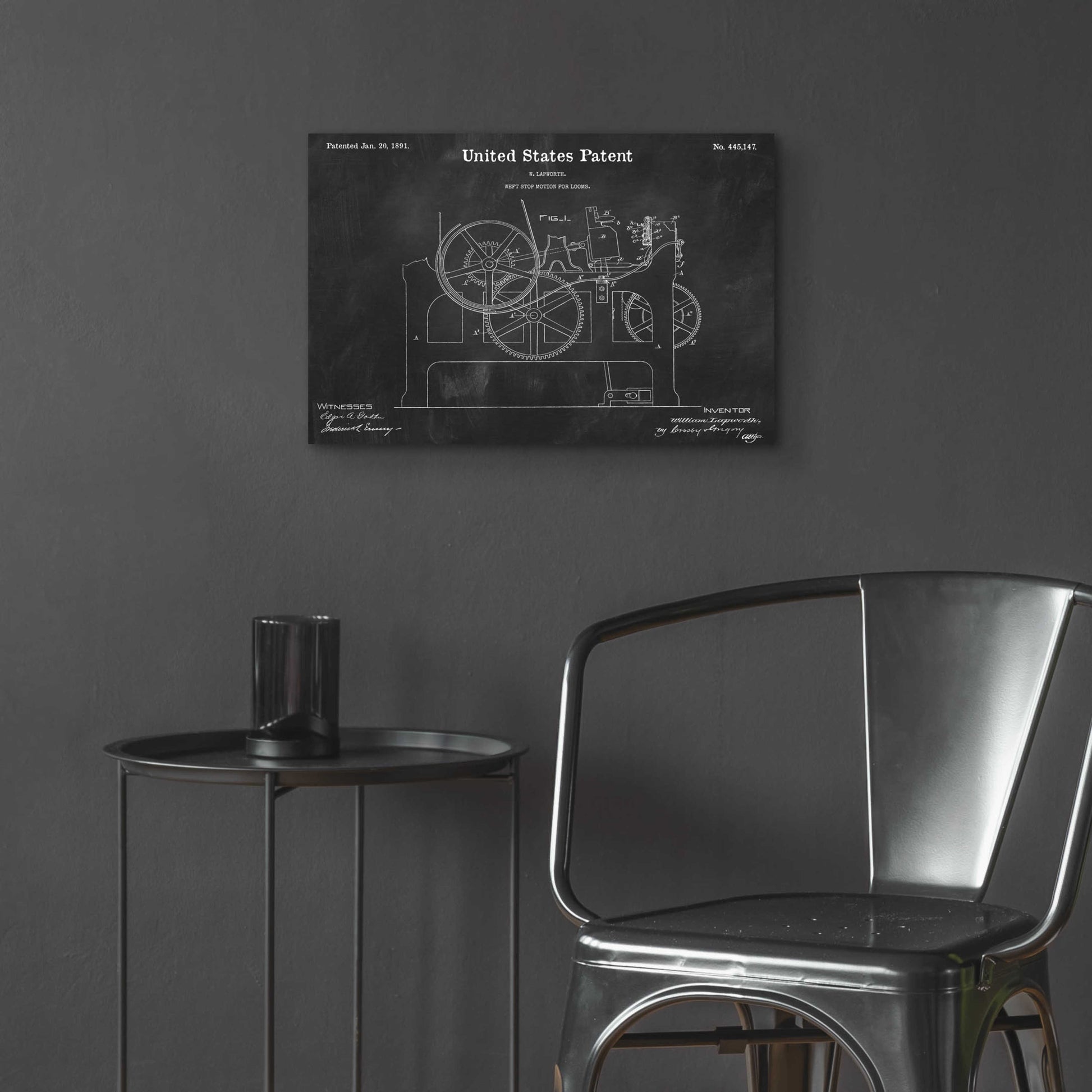 Epic Art 'Weft Stop Motion for Looms Blueprint Patent Chalkboard,' Acrylic Glass Wall Art,24x16