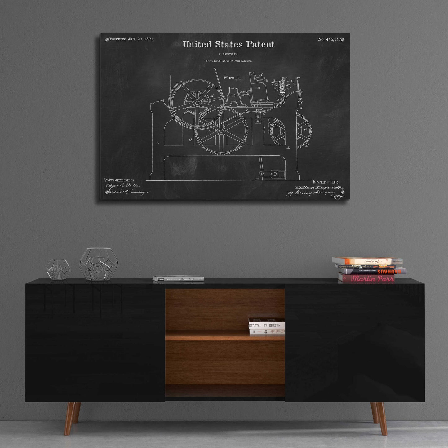 Epic Art 'Weft Stop Motion for Looms Blueprint Patent Chalkboard,' Acrylic Glass Wall Art,36x24