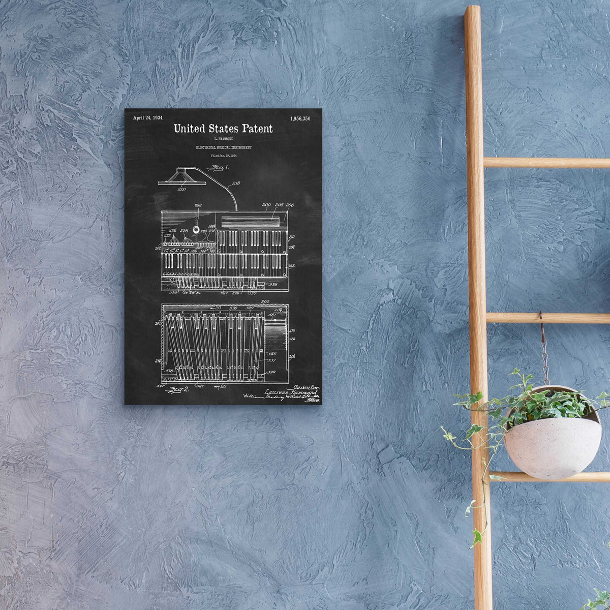 Epic Art 'Keyboard Instrument Blueprint Patent Chalkboard,' Acrylic Glass Wall Art,16x24