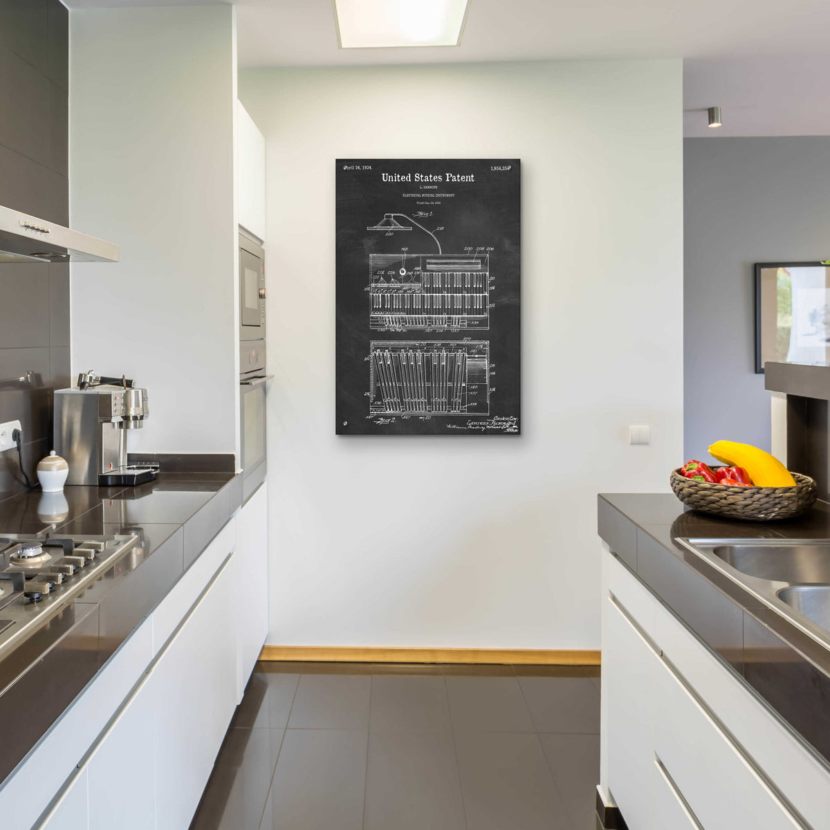 Epic Art 'Keyboard Instrument Blueprint Patent Chalkboard,' Acrylic Glass Wall Art,24x36