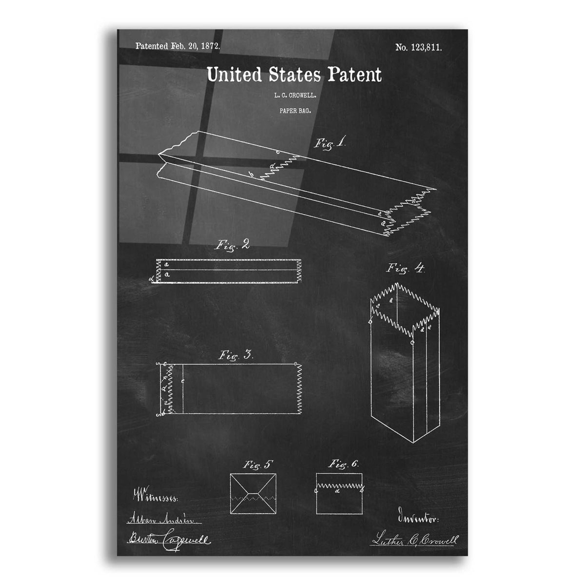Epic Art 'Paper Bag Blueprint Patent Chalkboard,' Acrylic Glass Wall Art,12x16x1.1x0,18x26x1.1x0,26x34x1.74x0,40x54x1.74x0