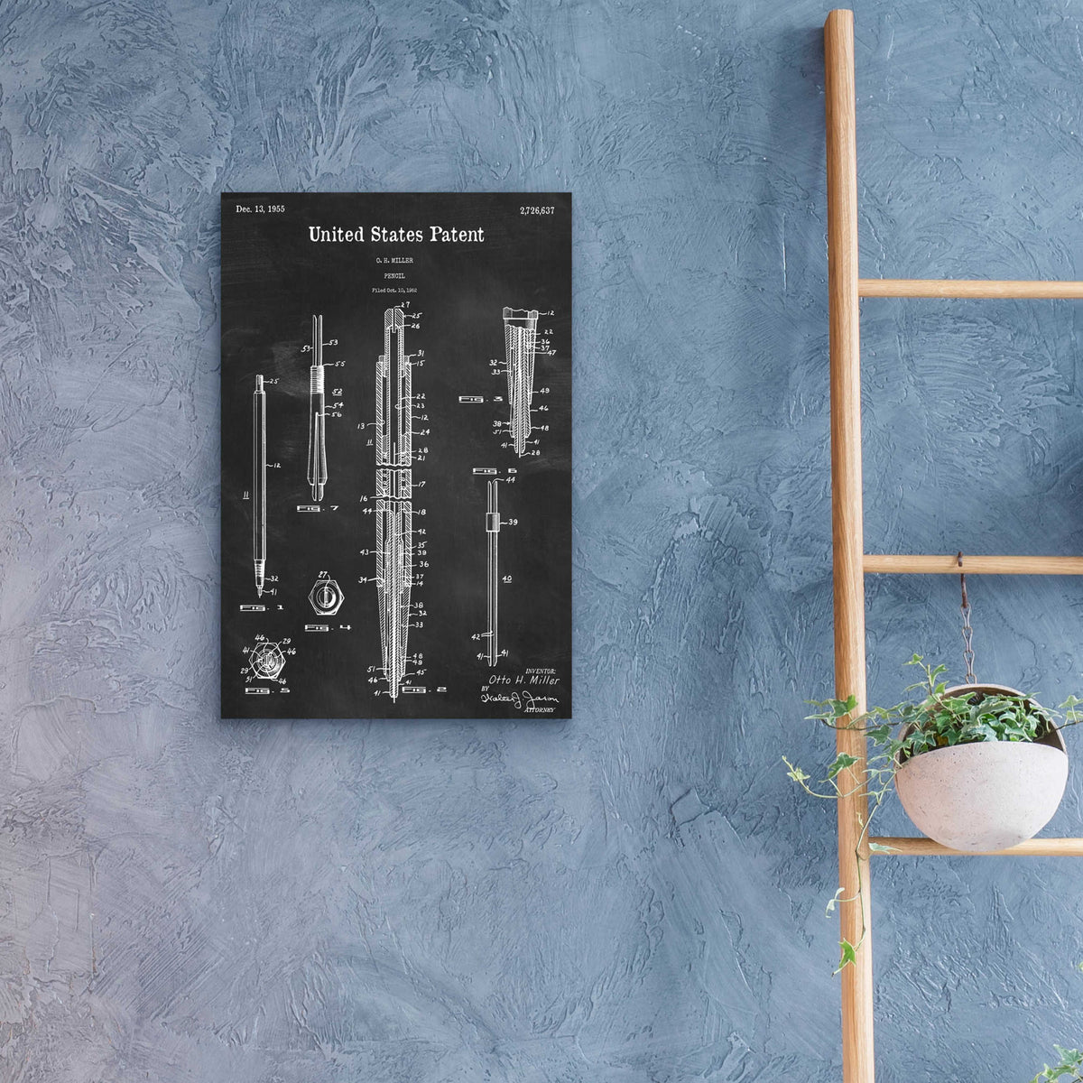 Epic Art 'Mechanical Pencil Blueprint Patent Chalkboard,' Acrylic Glass Wall Art,16x24