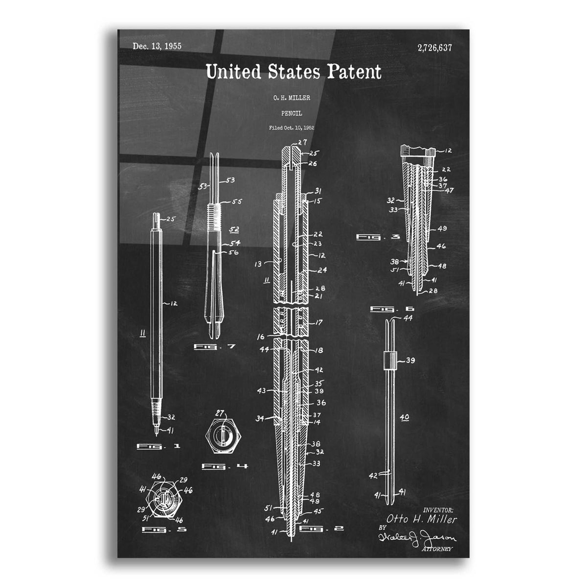 Epic Art 'Mechanical Pencil Blueprint Patent Chalkboard,' Acrylic Glass Wall Art,12x16x1.1x0,18x26x1.1x0,26x34x1.74x0,40x54x1.74x0