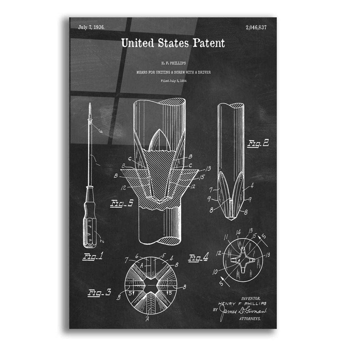 Epic Art 'Screw Driver Blueprint Patent Chalkboard,' Acrylic Glass Wall Art,12x16x1.1x0,18x26x1.1x0,26x34x1.74x0,40x54x1.74x0