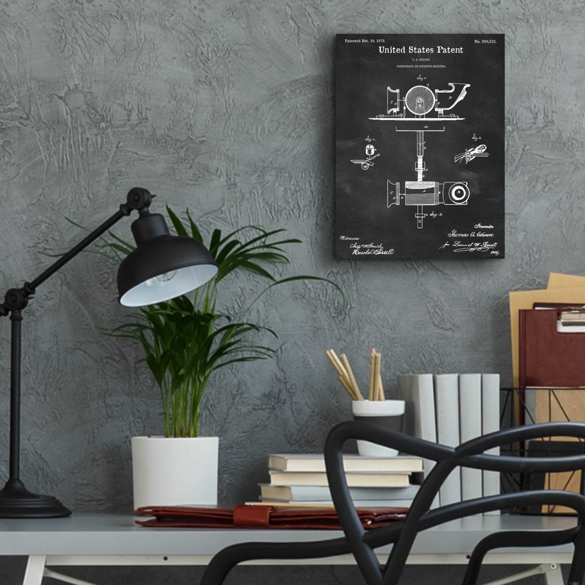 Epic Art 'Phonograph Blueprint Patent Chalkboard,' Acrylic Glass Wall Art,12x16