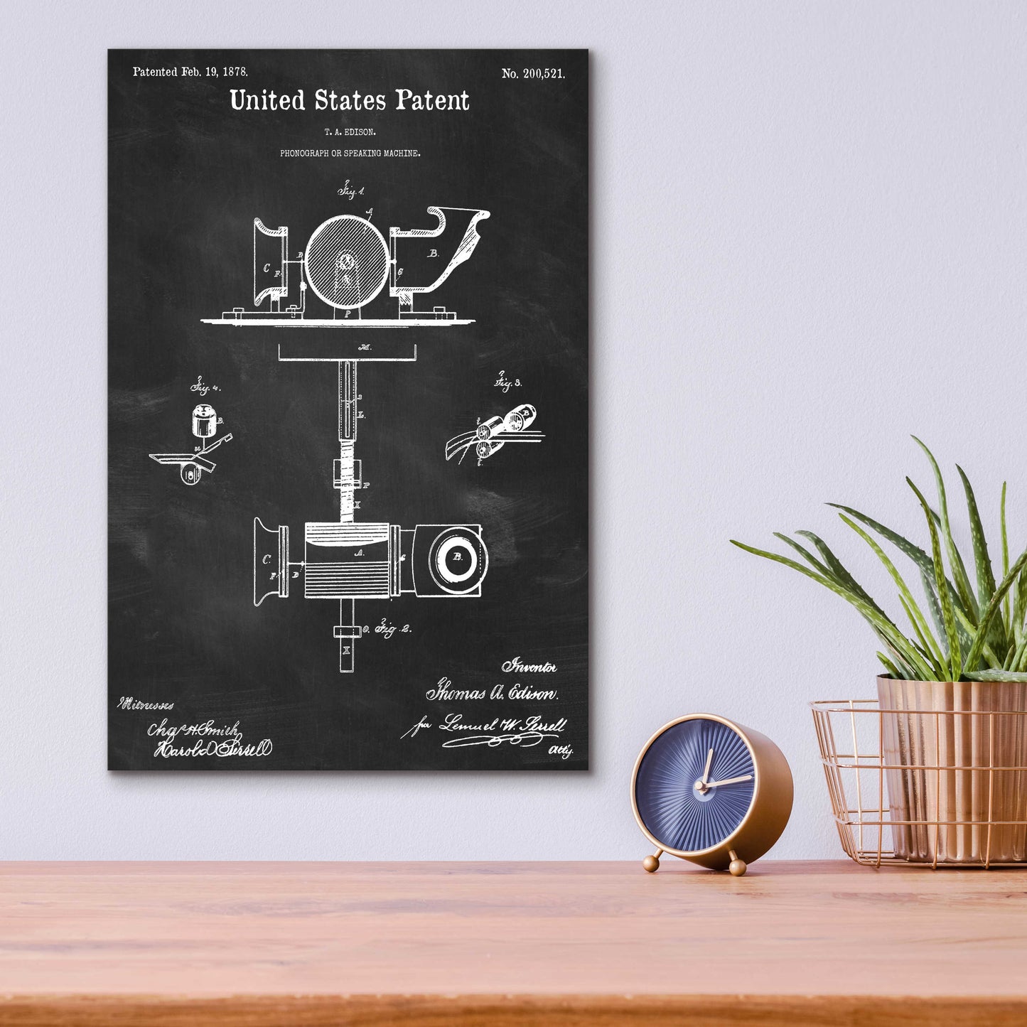 Epic Art 'Phonograph Blueprint Patent Chalkboard,' Acrylic Glass Wall Art,12x16