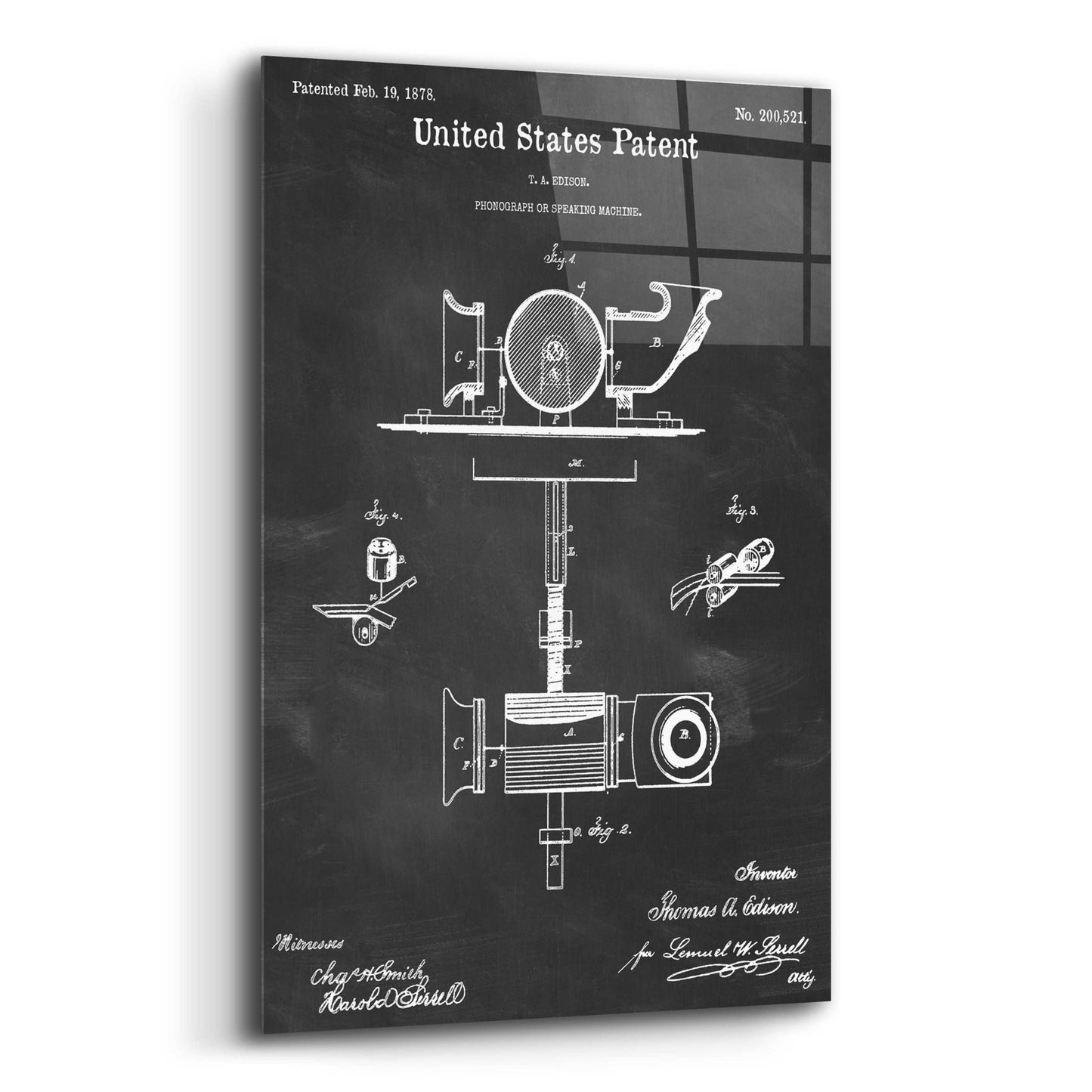 Epic Art 'Phonograph Blueprint Patent Chalkboard,' Acrylic Glass Wall Art,16x24