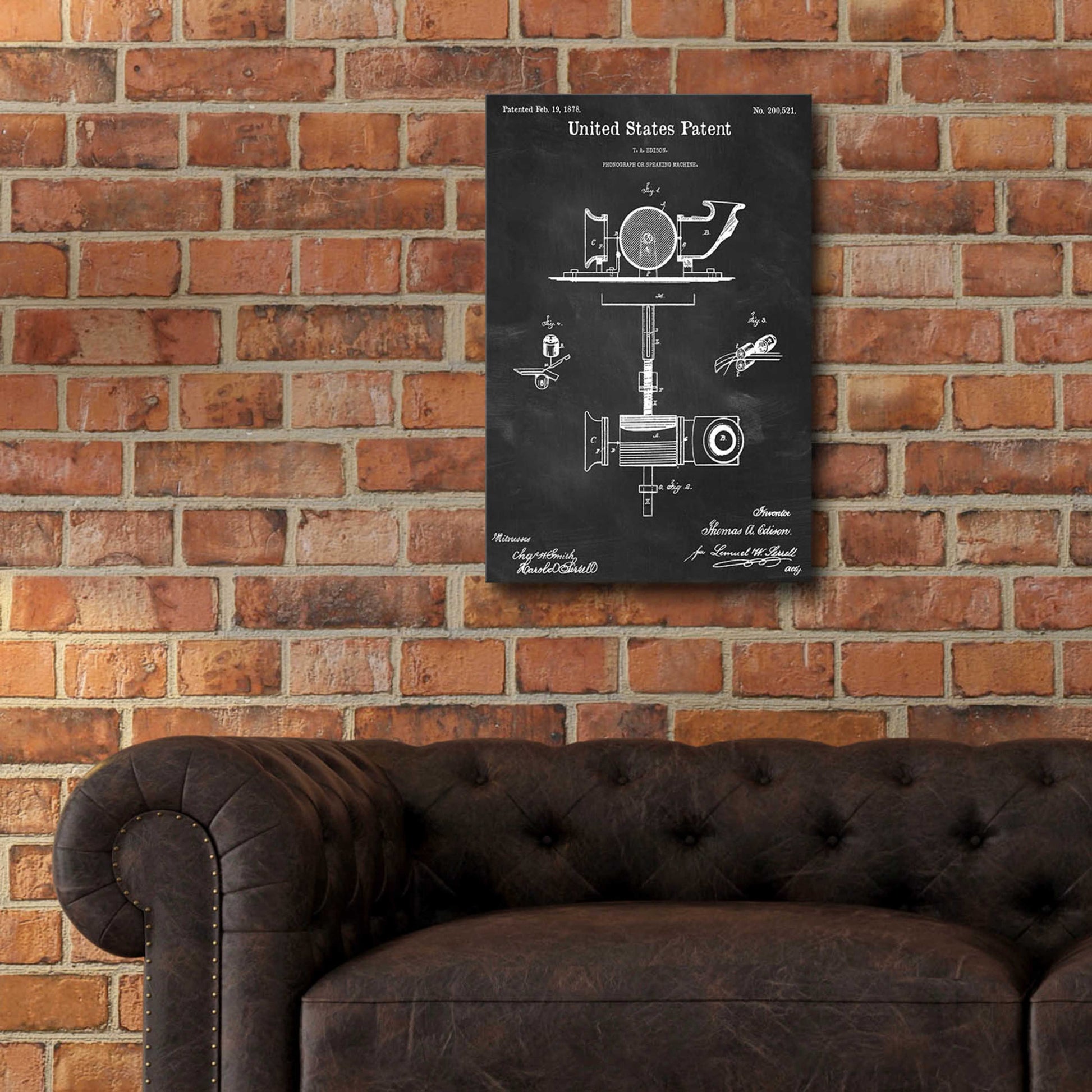 Epic Art 'Phonograph Blueprint Patent Chalkboard,' Acrylic Glass Wall Art,16x24