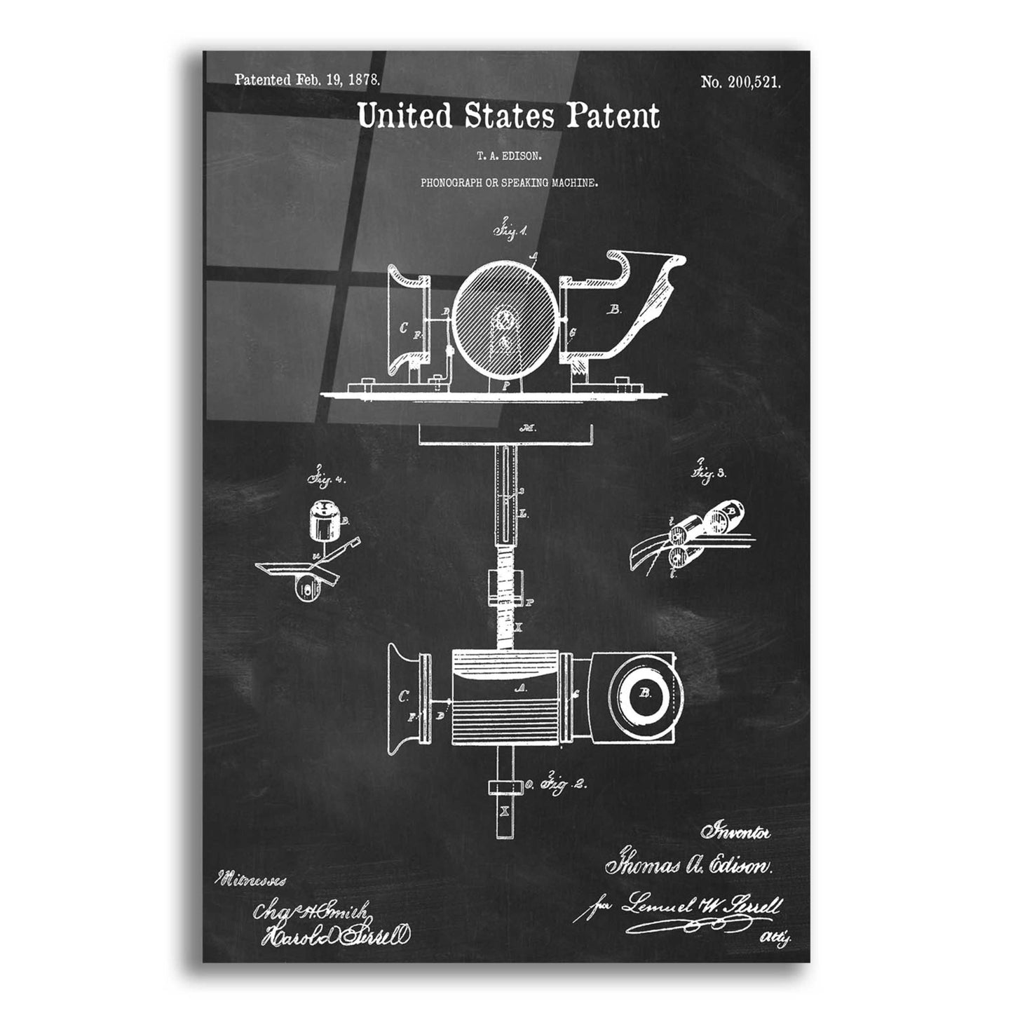 Epic Art 'Phonograph Blueprint Patent Chalkboard,' Acrylic Glass Wall Art,16x24