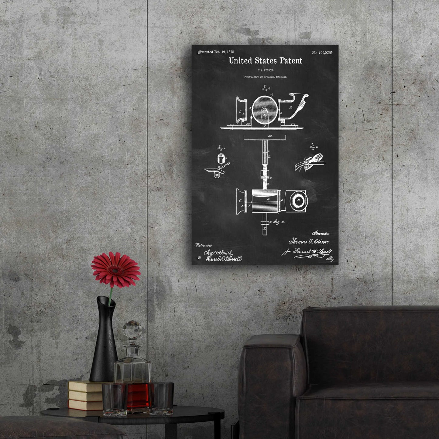 Epic Art 'Phonograph Blueprint Patent Chalkboard,' Acrylic Glass Wall Art,24x36