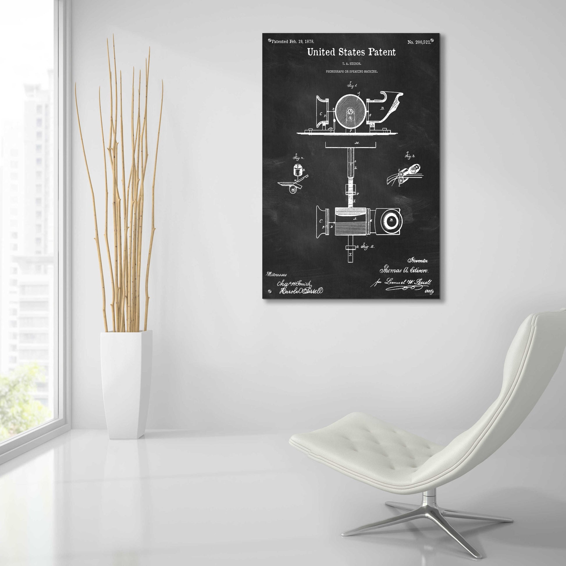 Epic Art 'Phonograph Blueprint Patent Chalkboard,' Acrylic Glass Wall Art,24x36