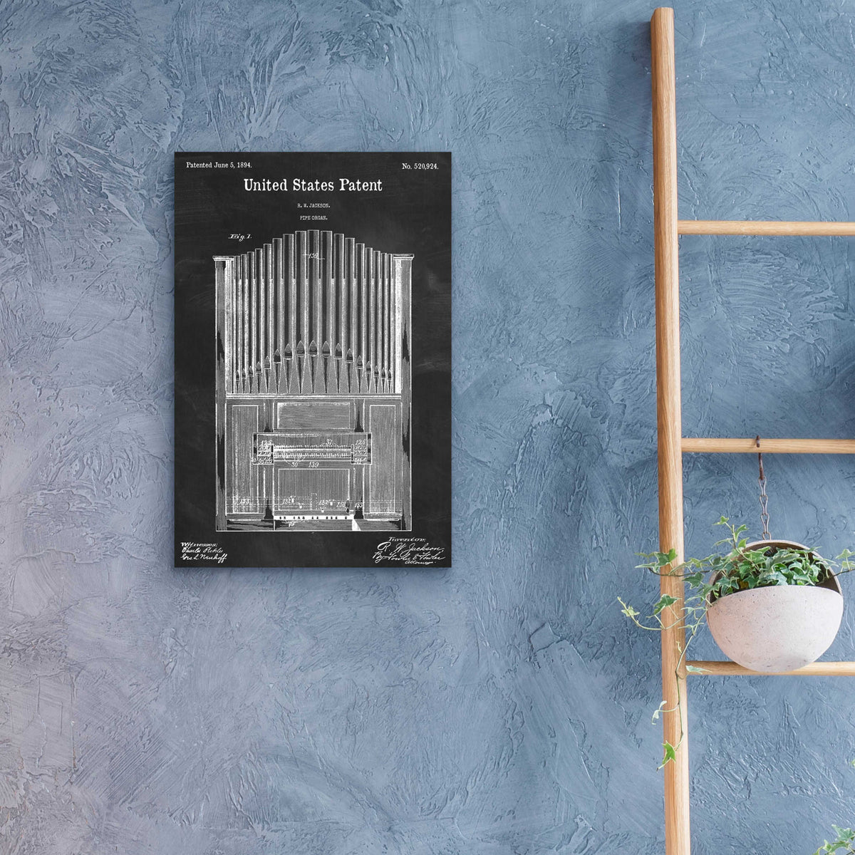 Epic Art 'Pipe Organ Blueprint Patent Chalkboard,' Acrylic Glass Wall Art,16x24