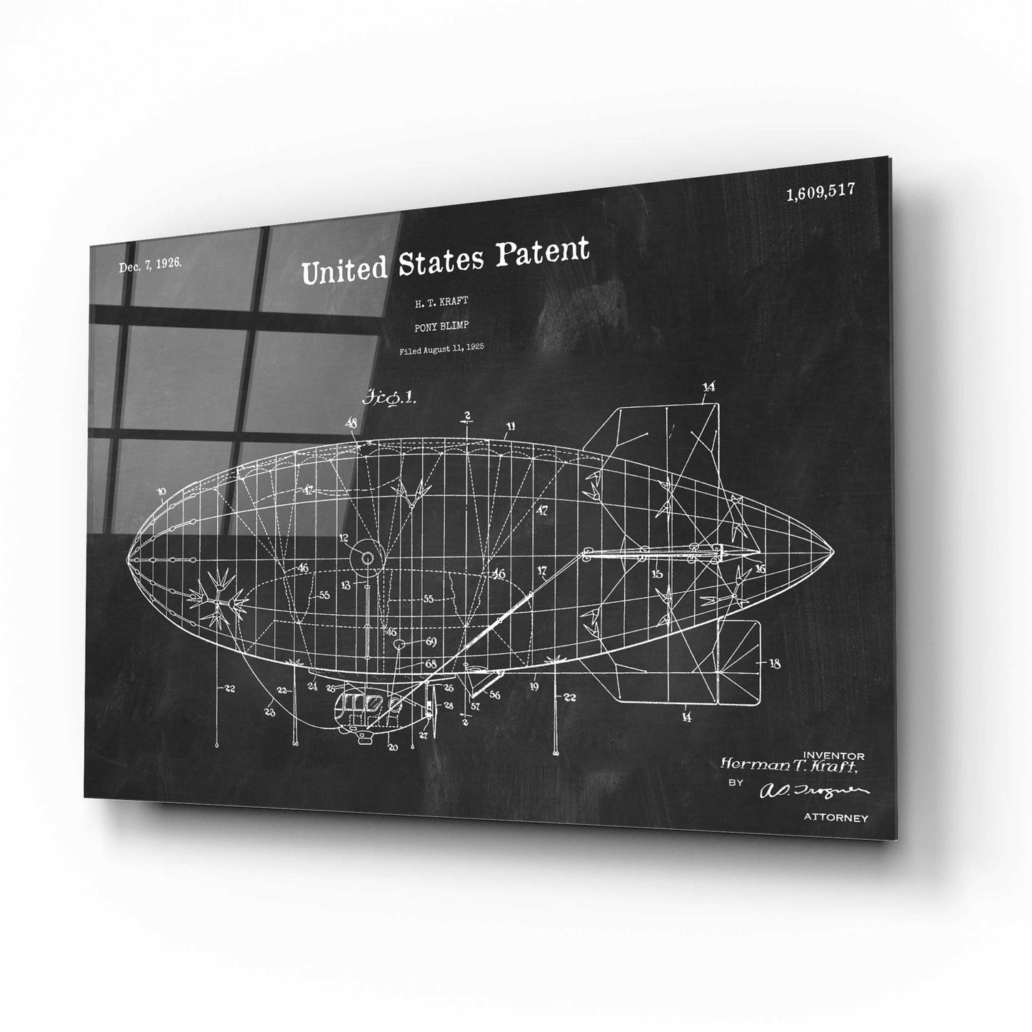 Epic Art 'Pony Blimp Blueprint Patent Chalkboard,' Acrylic Glass Wall Art,16x12