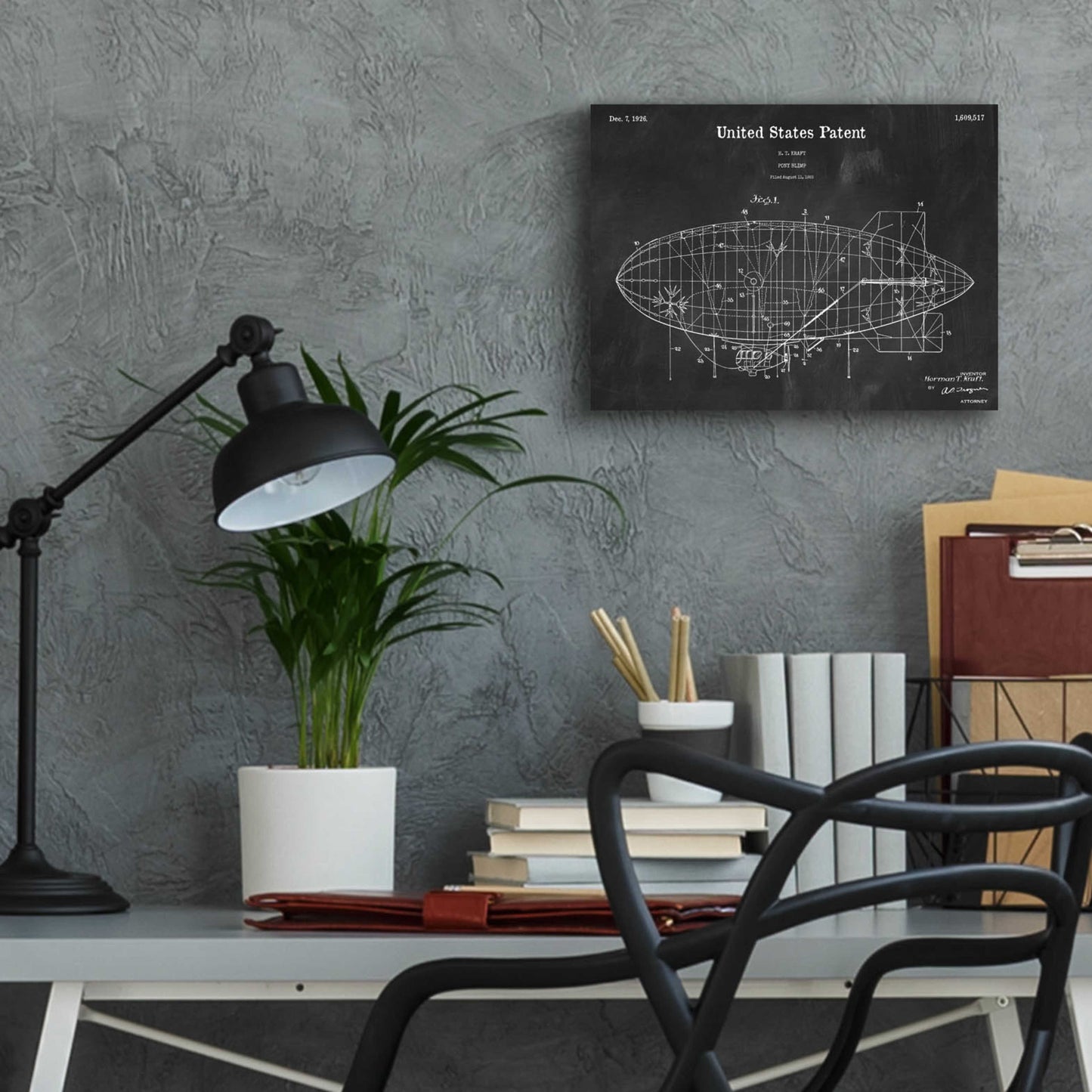 Epic Art 'Pony Blimp Blueprint Patent Chalkboard,' Acrylic Glass Wall Art,16x12