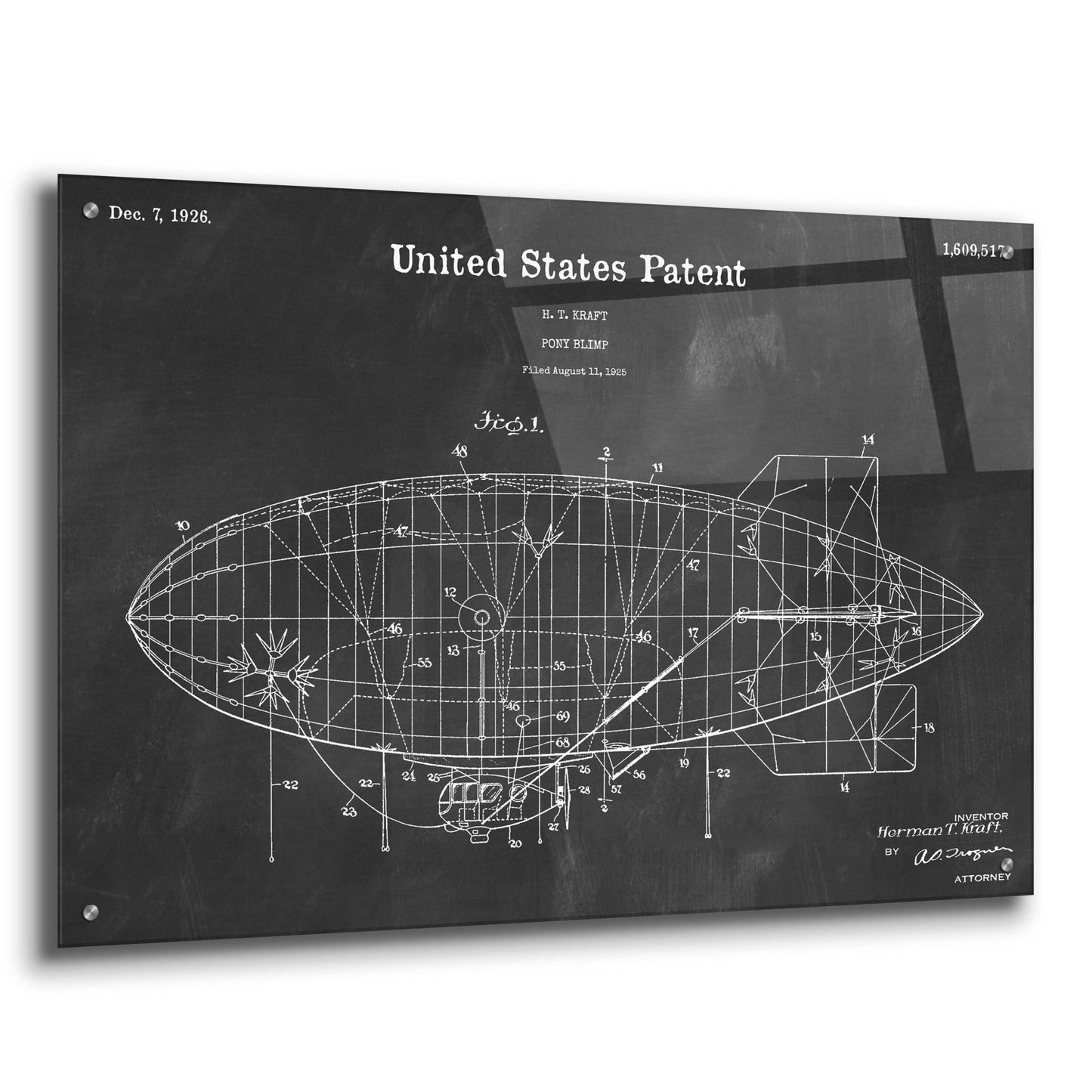 Epic Art 'Pony Blimp Blueprint Patent Chalkboard,' Acrylic Glass Wall Art,36x24