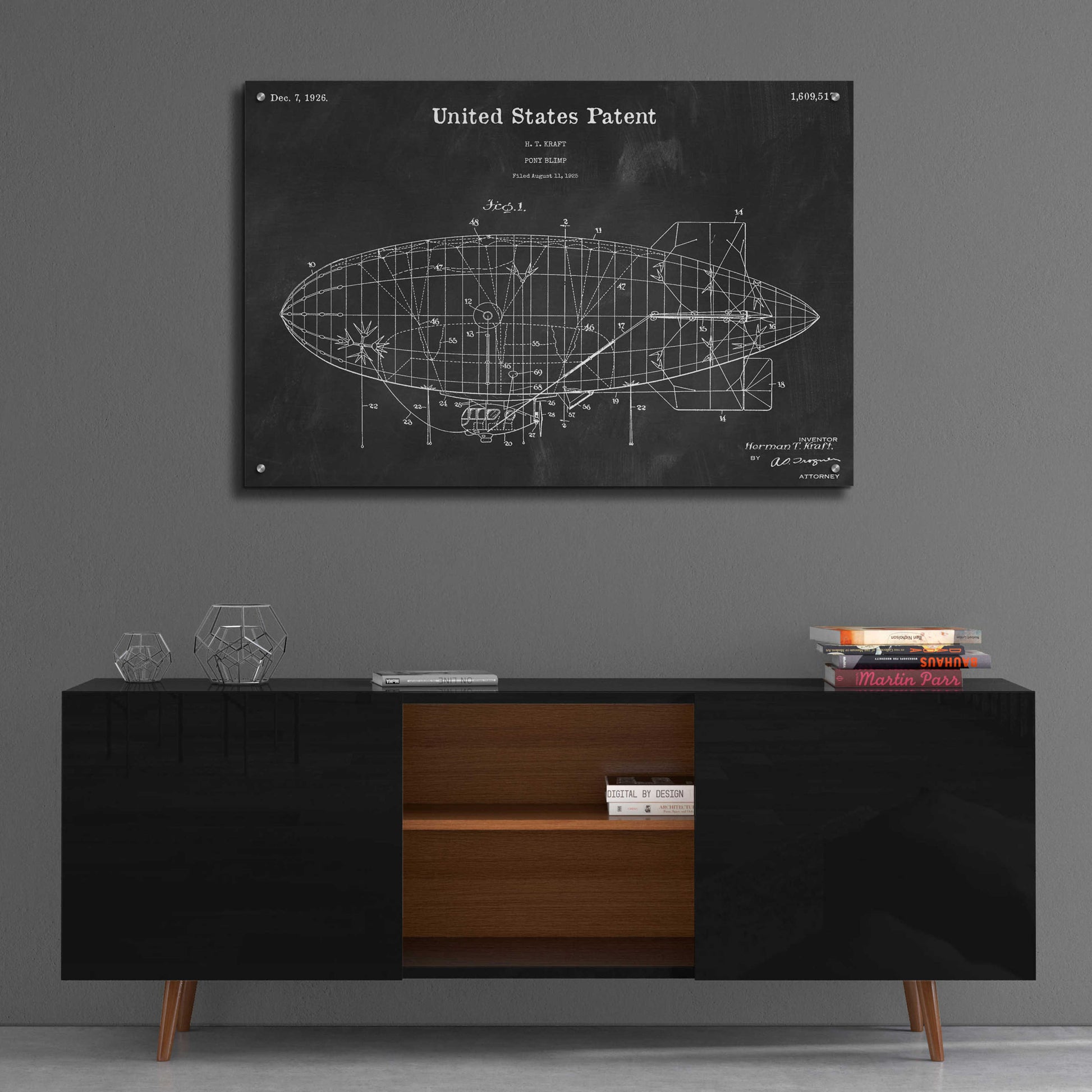 Epic Art 'Pony Blimp Blueprint Patent Chalkboard,' Acrylic Glass Wall Art,36x24