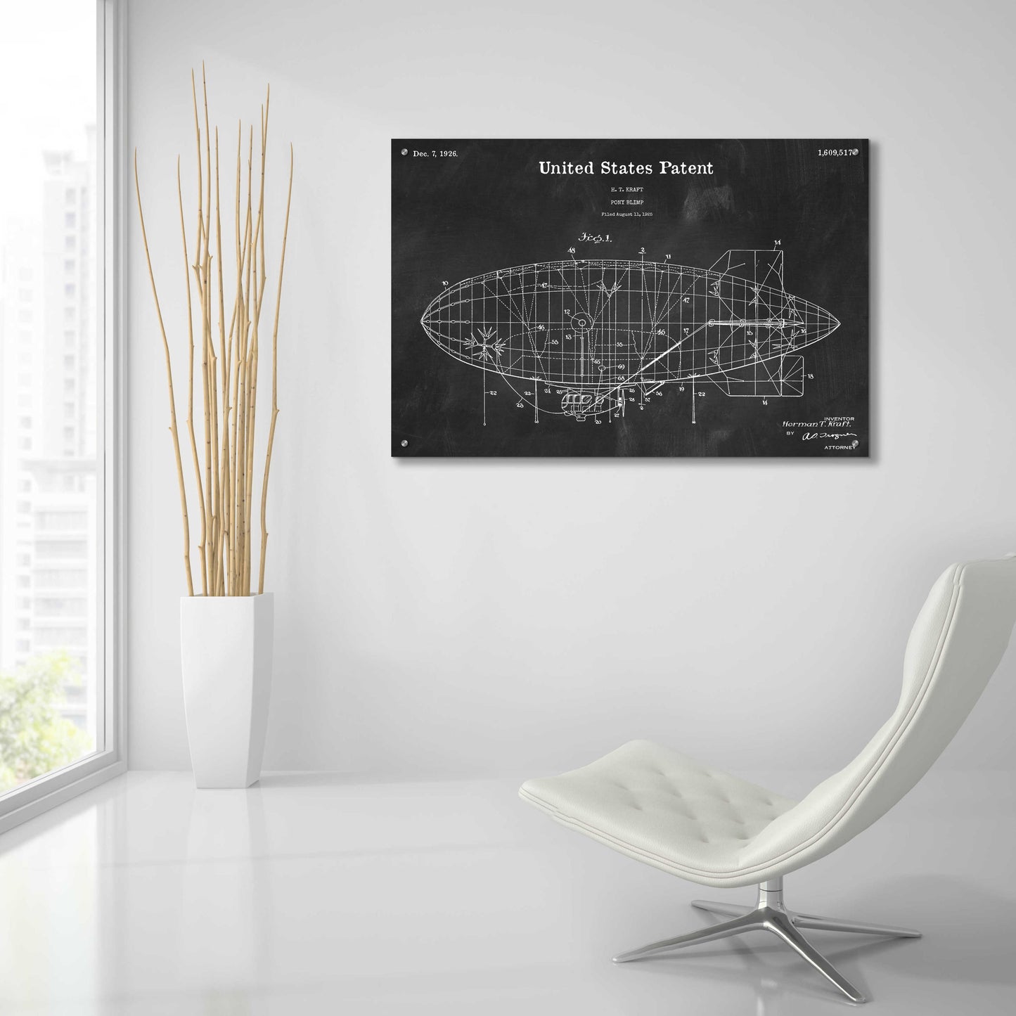 Epic Art 'Pony Blimp Blueprint Patent Chalkboard,' Acrylic Glass Wall Art,36x24