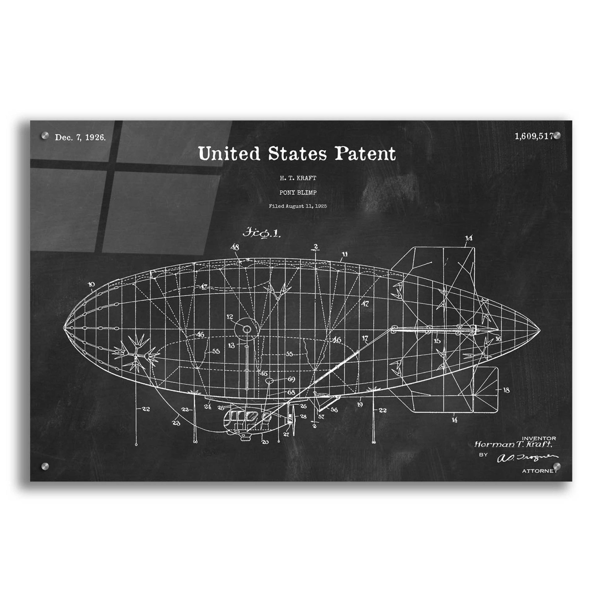 Epic Art 'Pony Blimp Blueprint Patent Chalkboard,' Acrylic Glass Wall Art,36x24