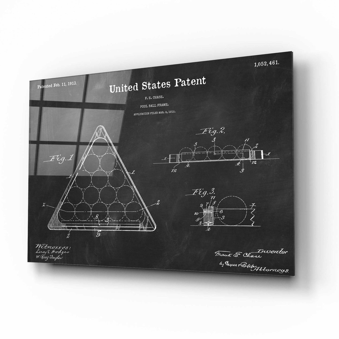 Epic Art 'Pool Ball Frame Blueprint Patent Chalkboard,' Acrylic Glass Wall Art,16x12