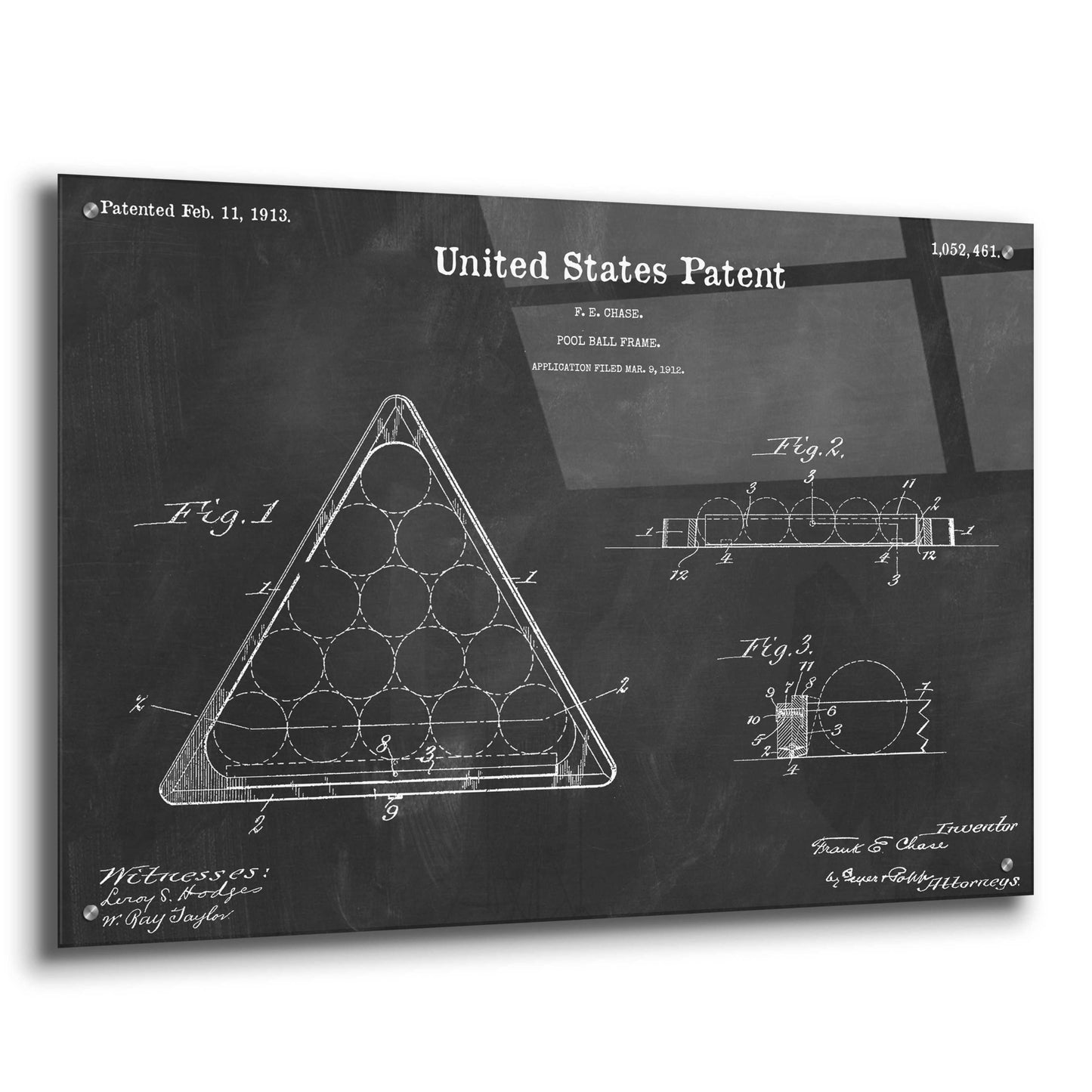 Epic Art 'Pool Ball Frame Blueprint Patent Chalkboard,' Acrylic Glass Wall Art,36x24