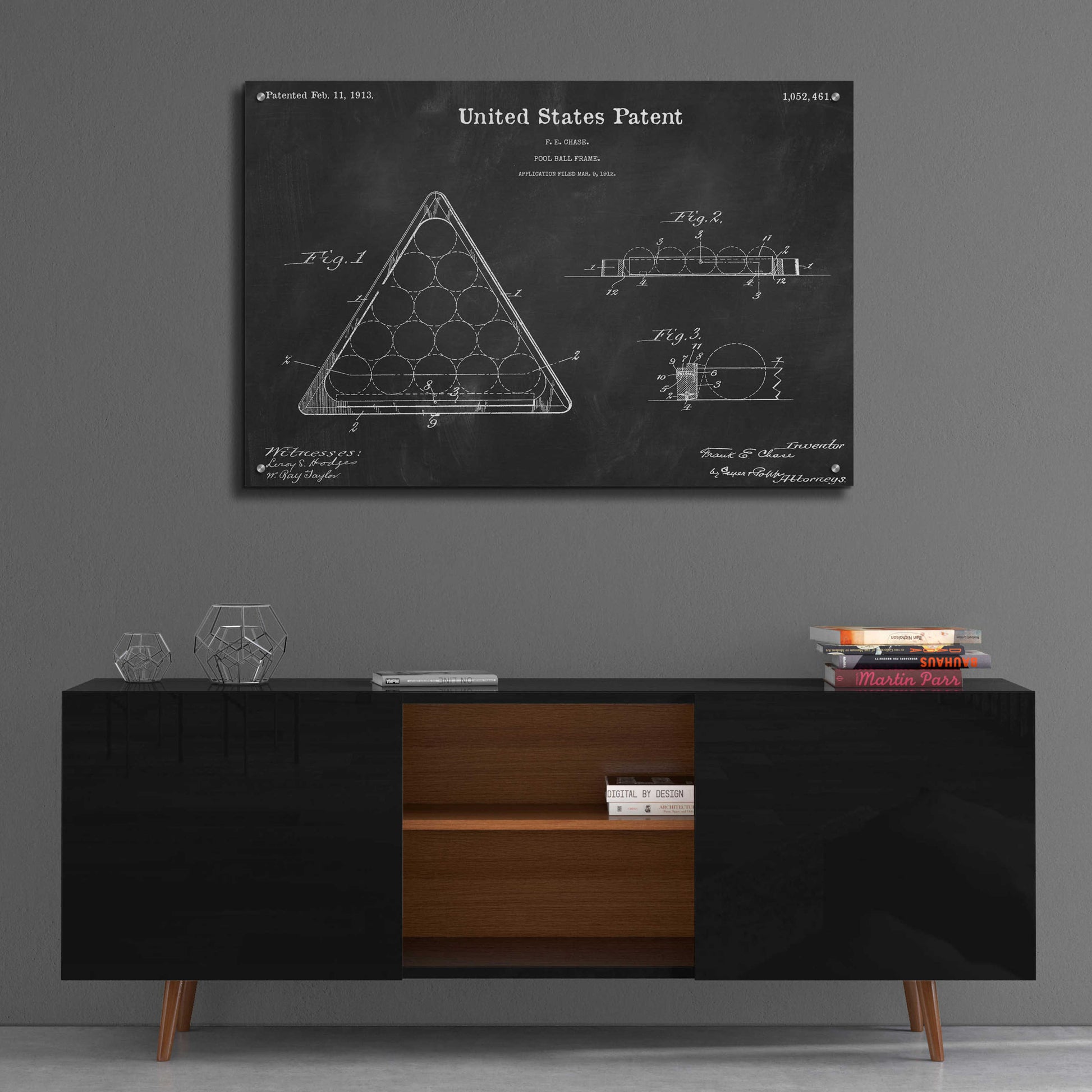 Epic Art 'Pool Ball Frame Blueprint Patent Chalkboard,' Acrylic Glass Wall Art,36x24