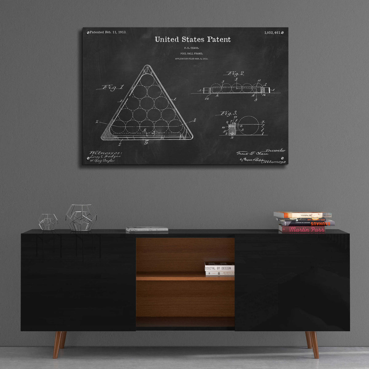 Epic Art 'Pool Ball Frame Blueprint Patent Chalkboard,' Acrylic Glass Wall Art,36x24