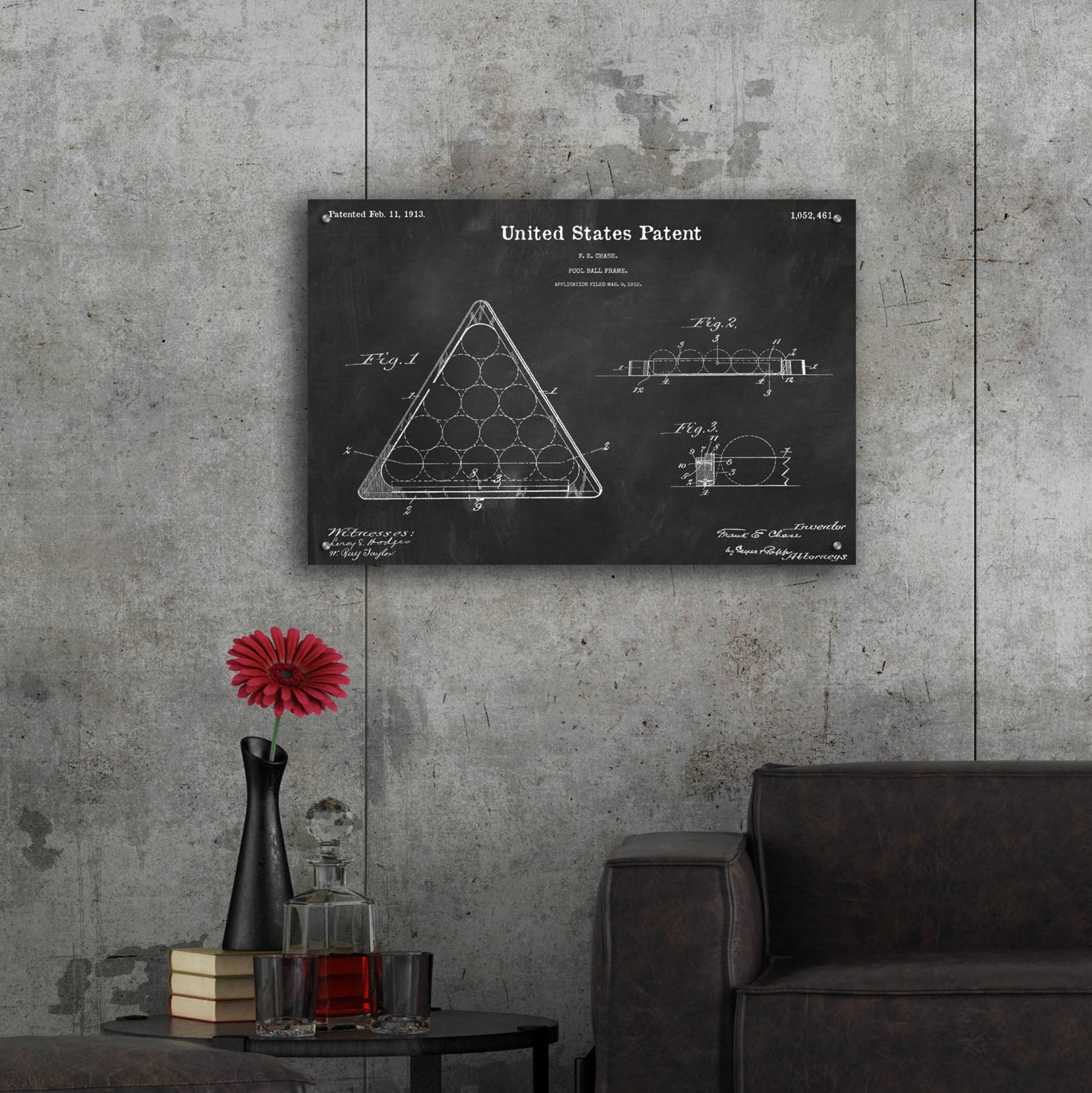 Epic Art 'Pool Ball Frame Blueprint Patent Chalkboard,' Acrylic Glass Wall Art,36x24