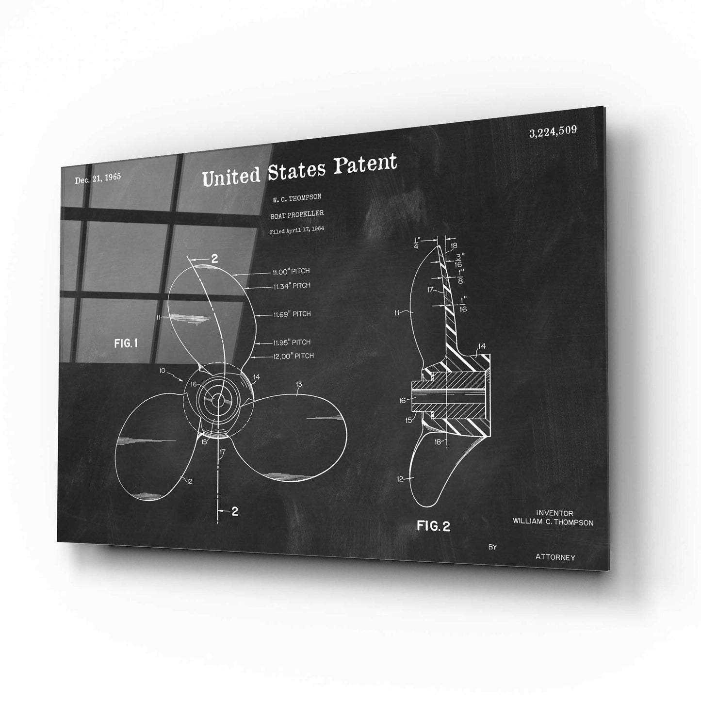 Epic Art 'Boat Propeller Blueprint Patent Chalkboard,' Acrylic Glass Wall Art,16x12