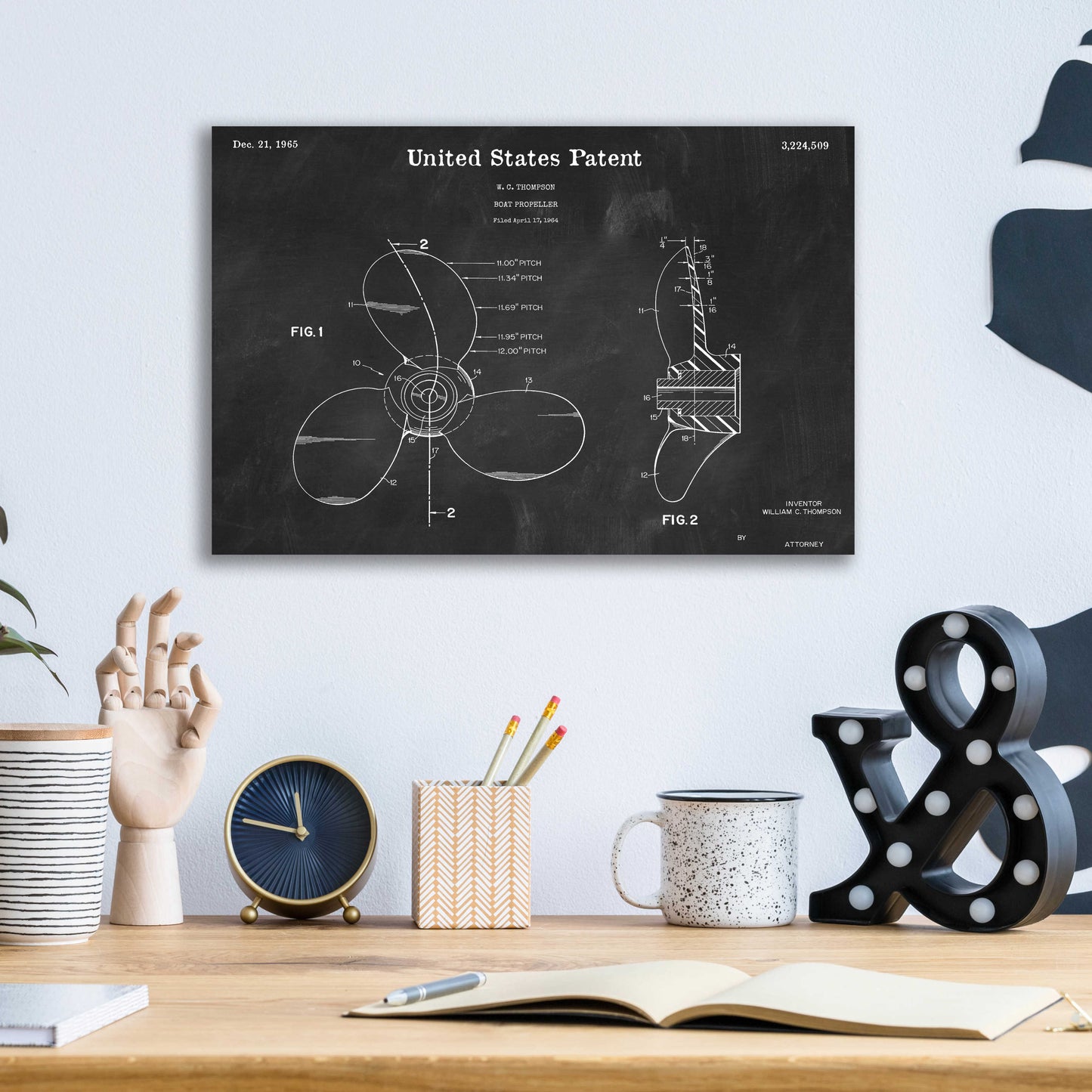 Epic Art 'Boat Propeller Blueprint Patent Chalkboard,' Acrylic Glass Wall Art,16x12