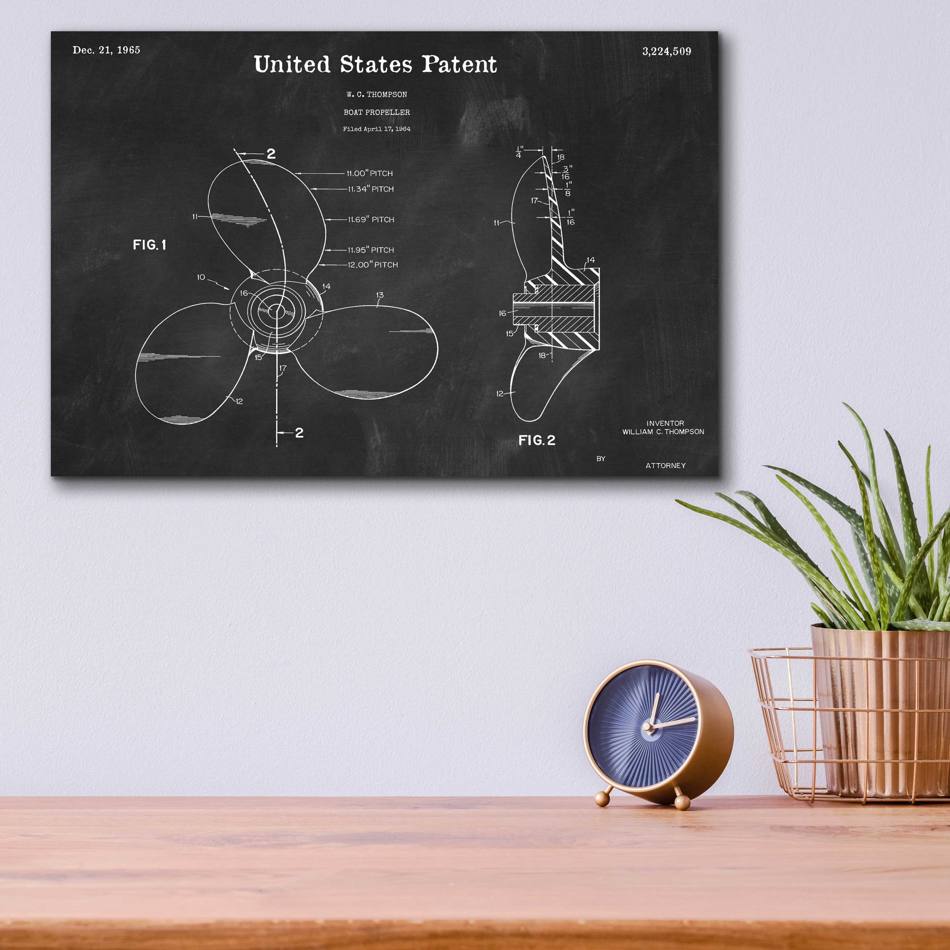 Epic Art 'Boat Propeller Blueprint Patent Chalkboard,' Acrylic Glass Wall Art,16x12