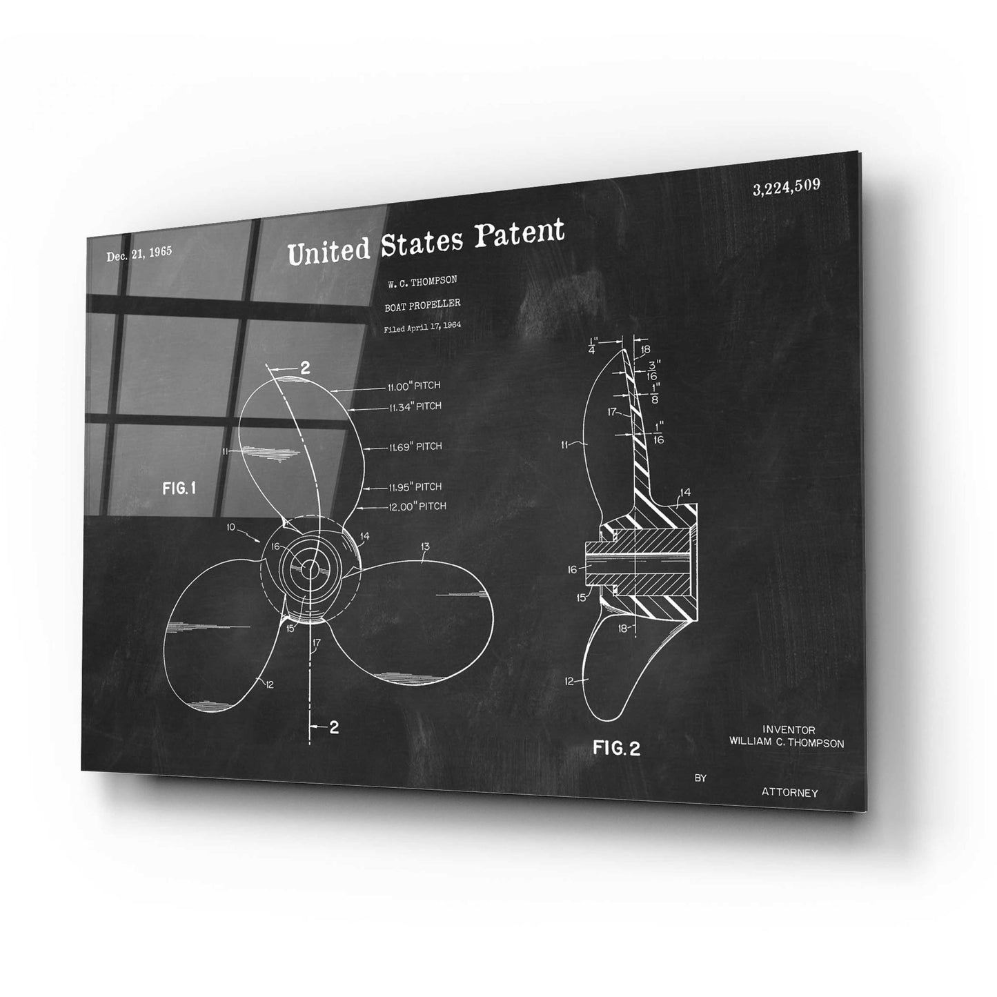 Epic Art 'Boat Propeller Blueprint Patent Chalkboard,' Acrylic Glass Wall Art,24x16