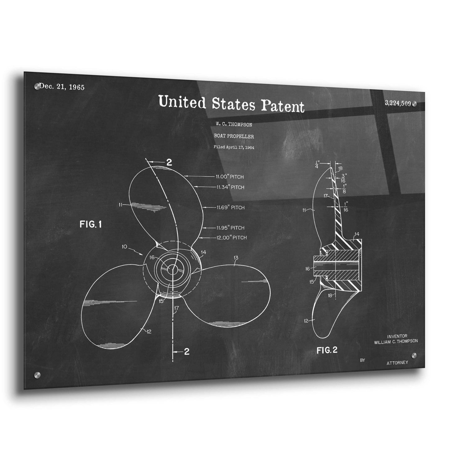 Epic Art 'Boat Propeller Blueprint Patent Chalkboard,' Acrylic Glass Wall Art,36x24