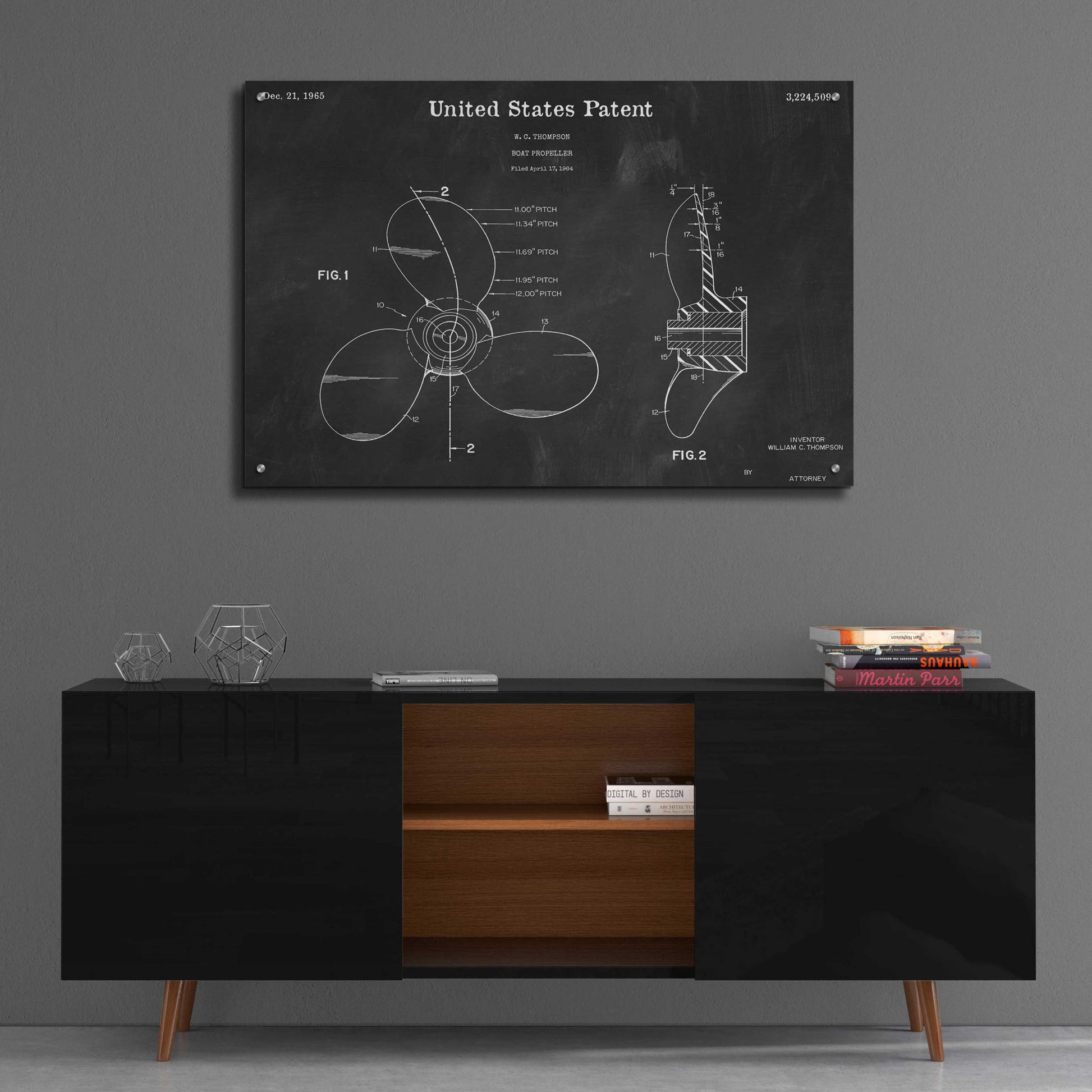 Epic Art 'Boat Propeller Blueprint Patent Chalkboard,' Acrylic Glass Wall Art,36x24