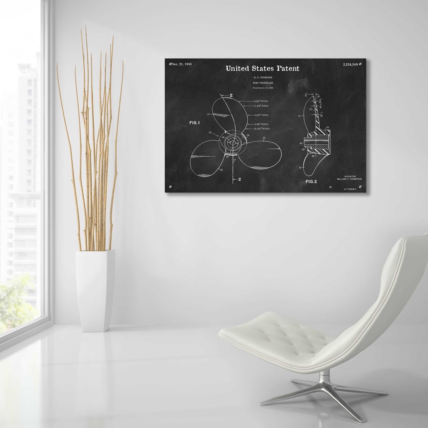 Epic Art 'Boat Propeller Blueprint Patent Chalkboard,' Acrylic Glass Wall Art,36x24