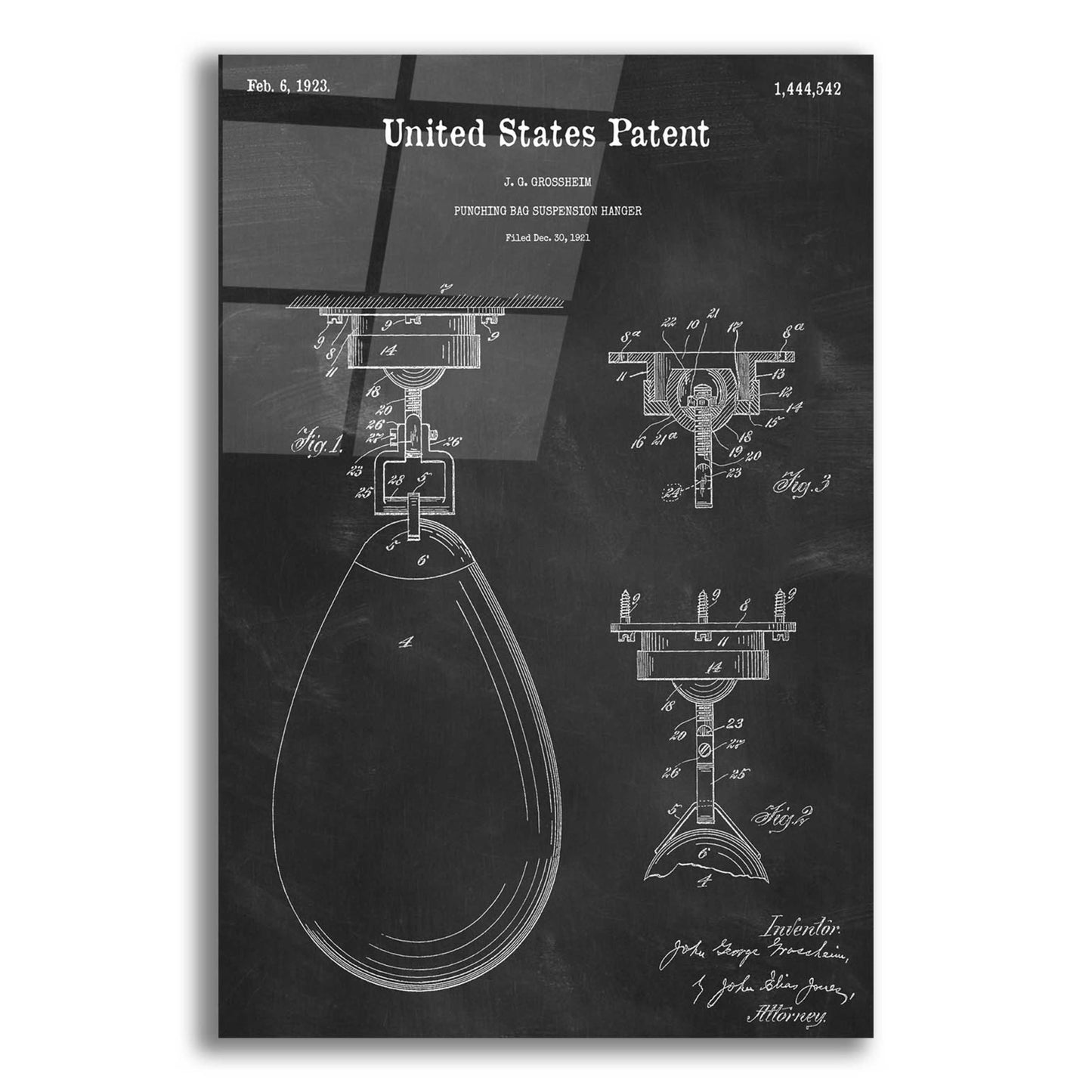 Epic Art 'Boxing Bag Blueprint Patent Chalkboard,' Acrylic Glass Wall Art,12x16