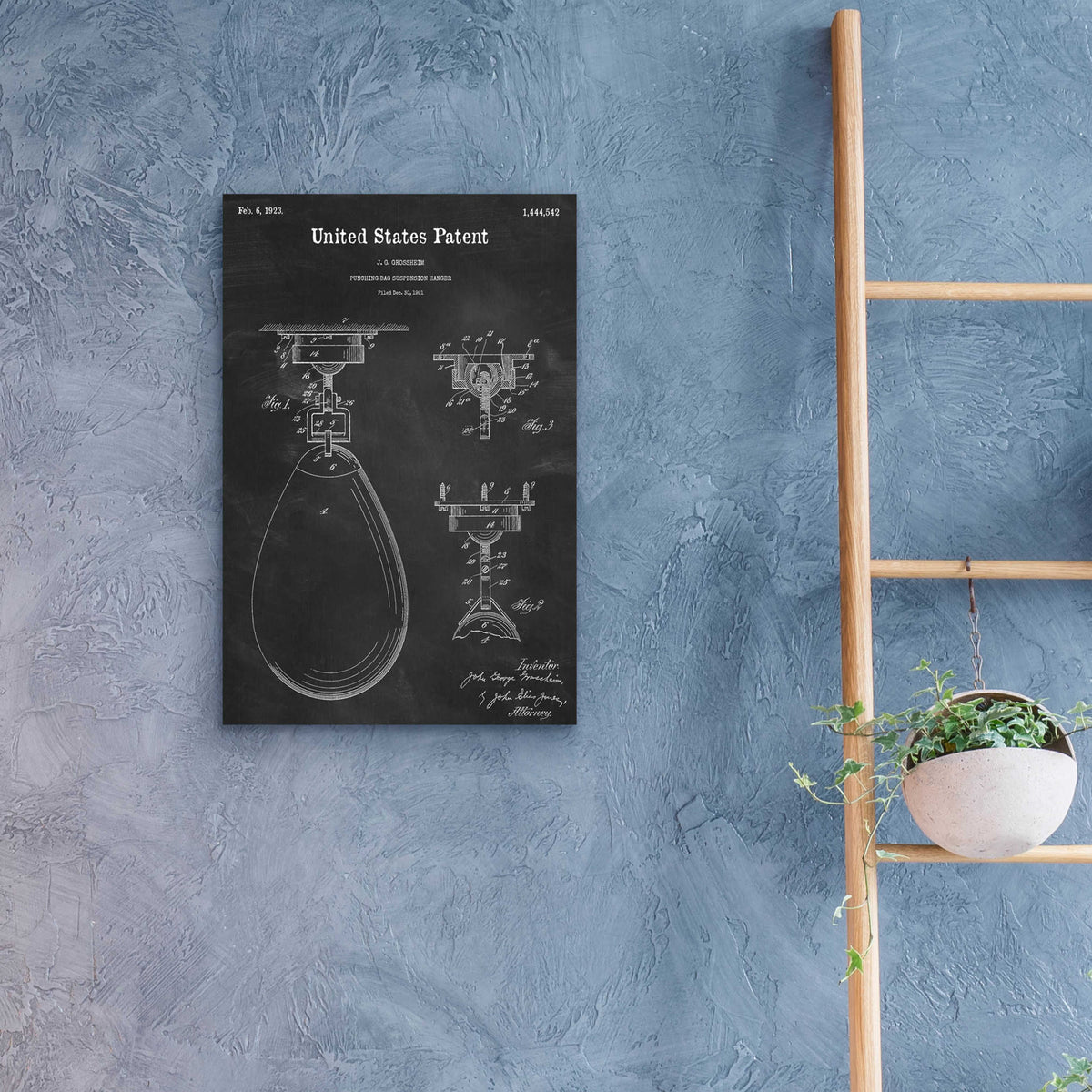 Epic Art 'Boxing Bag Blueprint Patent Chalkboard,' Acrylic Glass Wall Art,16x24