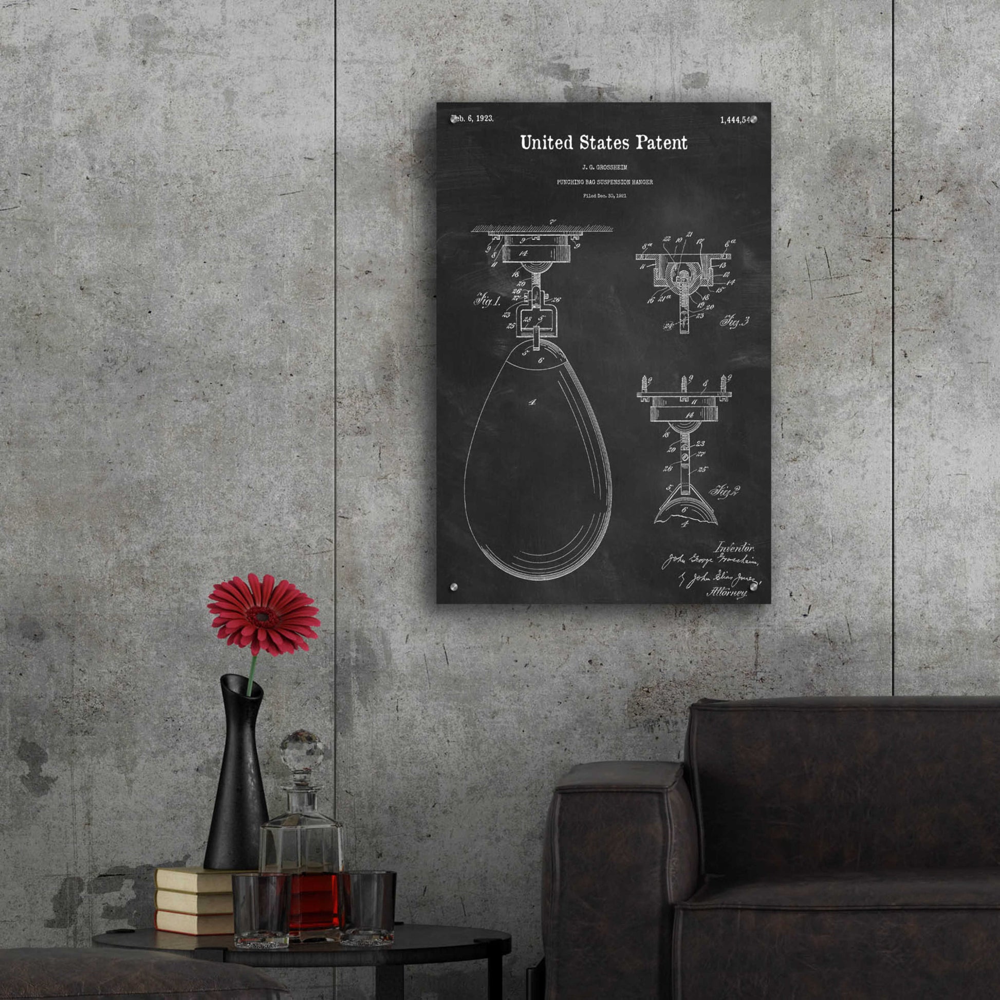 Epic Art 'Boxing Bag Blueprint Patent Chalkboard,' Acrylic Glass Wall Art,24x36
