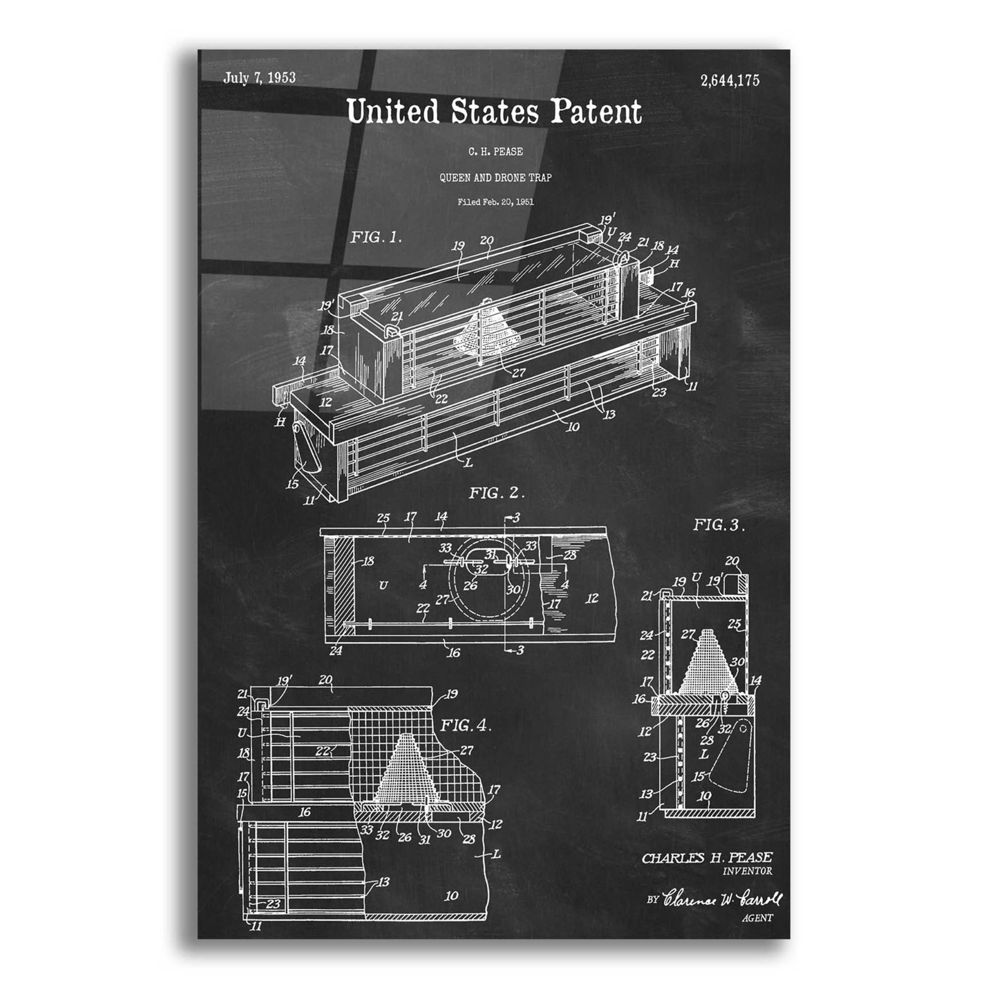 Epic Art 'Queen and Drone Trap  Blueprint Patent Chalkboard,' Acrylic Glass Wall Art,12x16
