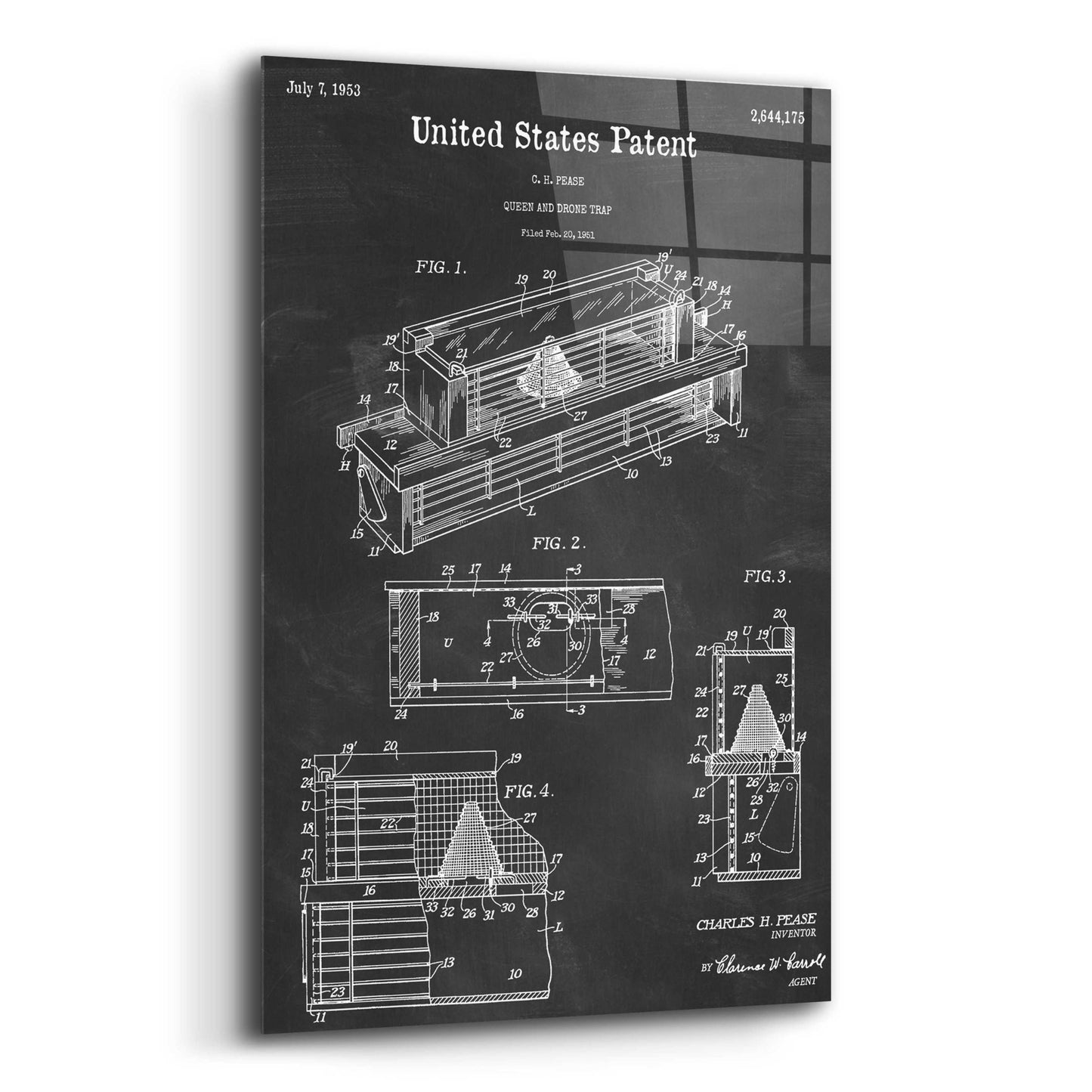 Epic Art 'Queen and Drone Trap  Blueprint Patent Chalkboard,' Acrylic Glass Wall Art,16x24