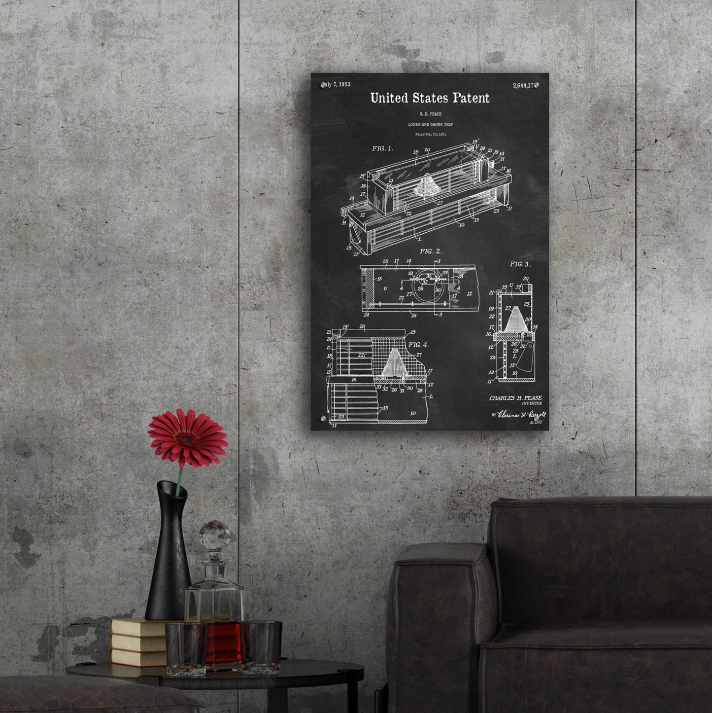 Epic Art 'Queen and Drone Trap  Blueprint Patent Chalkboard,' Acrylic Glass Wall Art,24x36