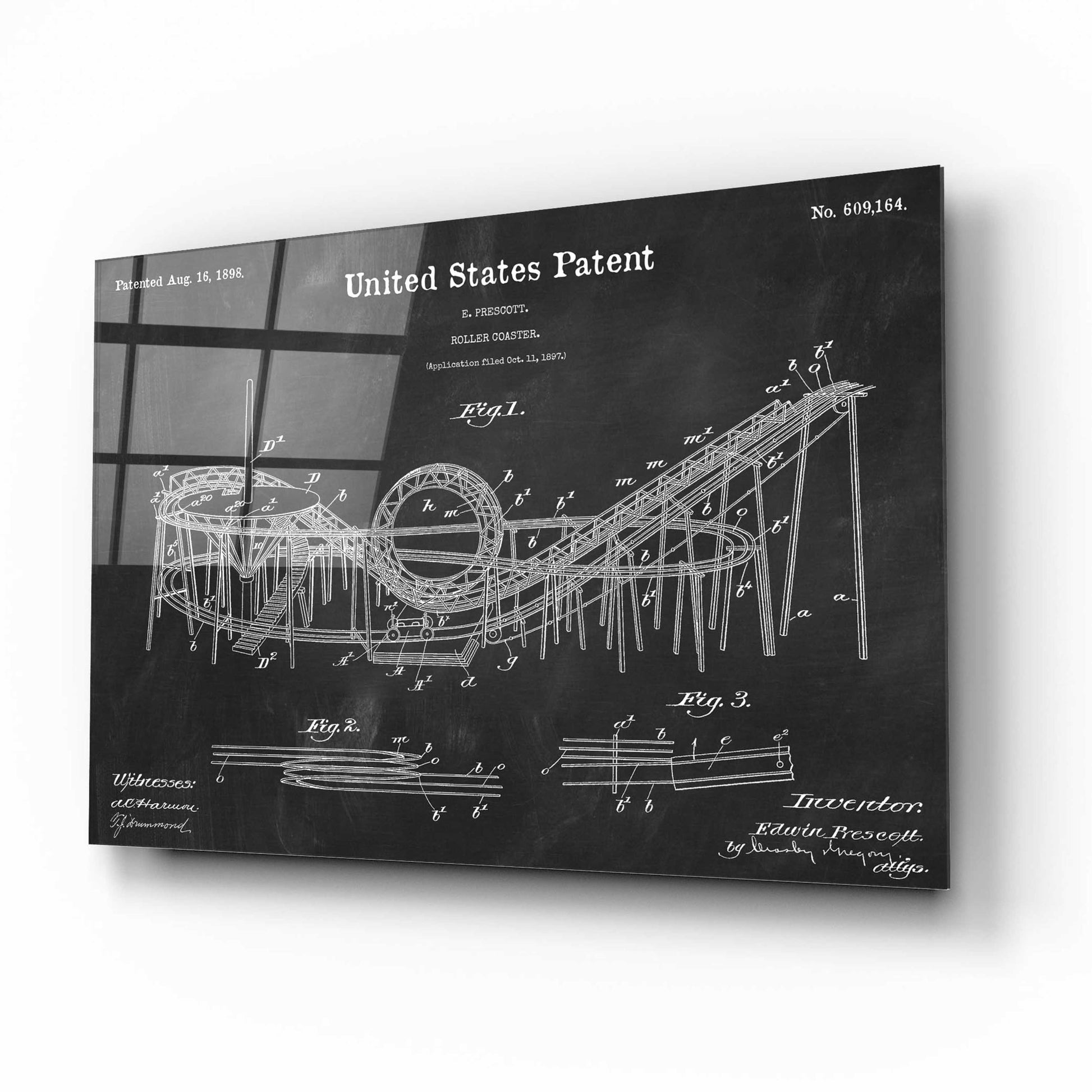Epic Art 'Roller Coaster Blueprint Patent Chalkboard,' Acrylic Glass Wall Art,16x12