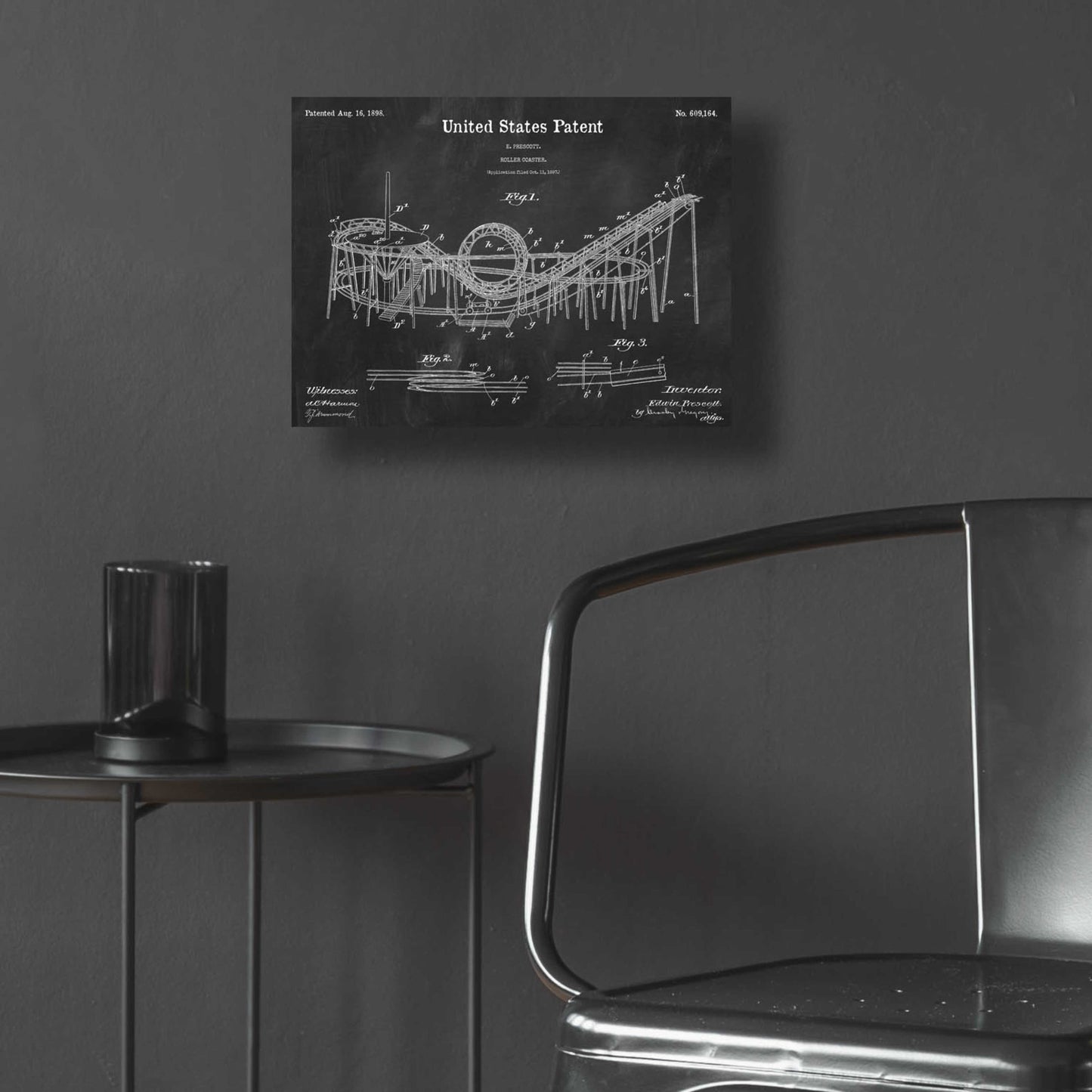 Epic Art 'Roller Coaster Blueprint Patent Chalkboard,' Acrylic Glass Wall Art,16x12
