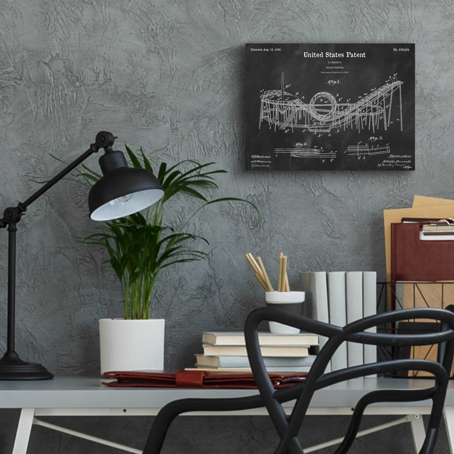 Epic Art 'Roller Coaster Blueprint Patent Chalkboard,' Acrylic Glass Wall Art,16x12