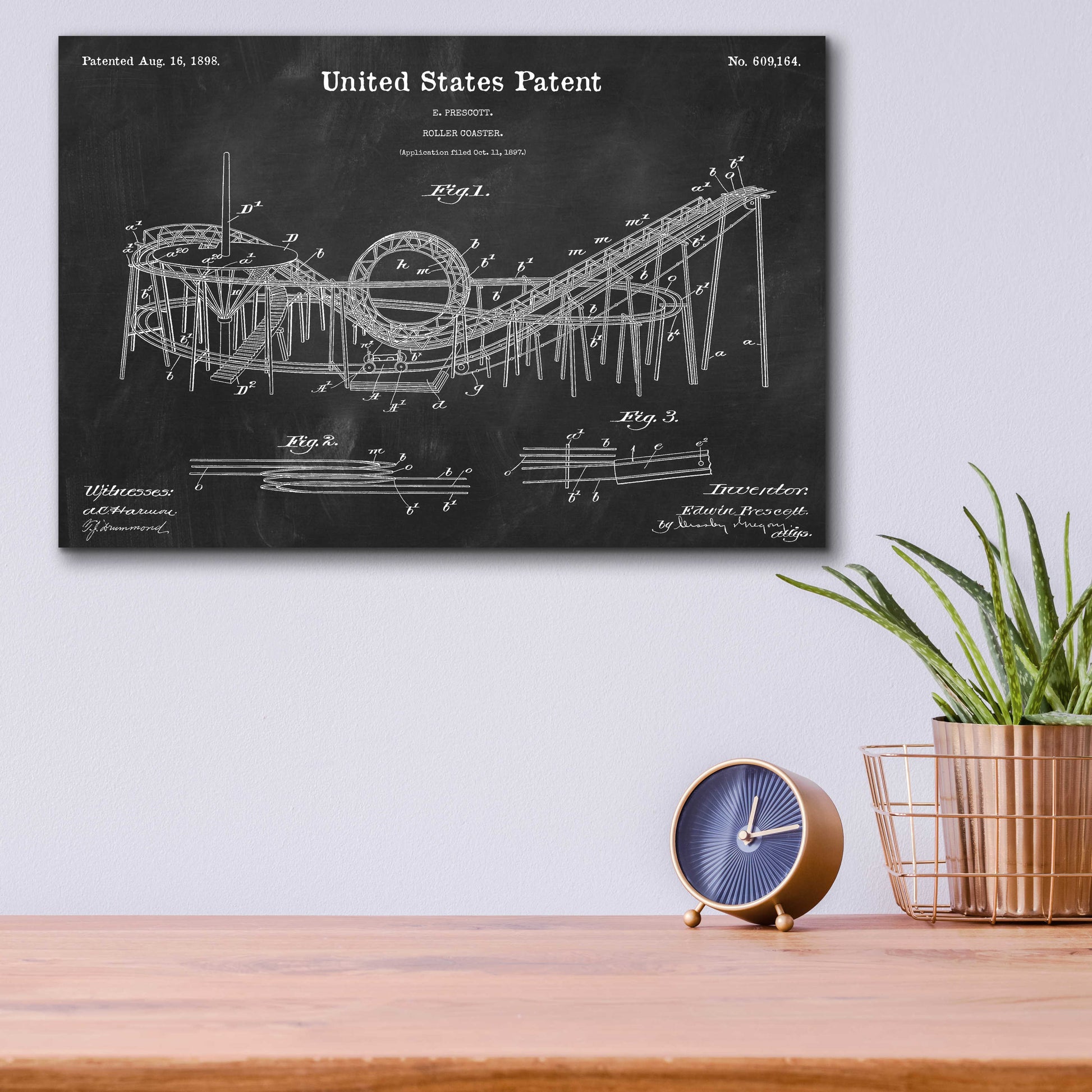 Epic Art 'Roller Coaster Blueprint Patent Chalkboard,' Acrylic Glass Wall Art,16x12