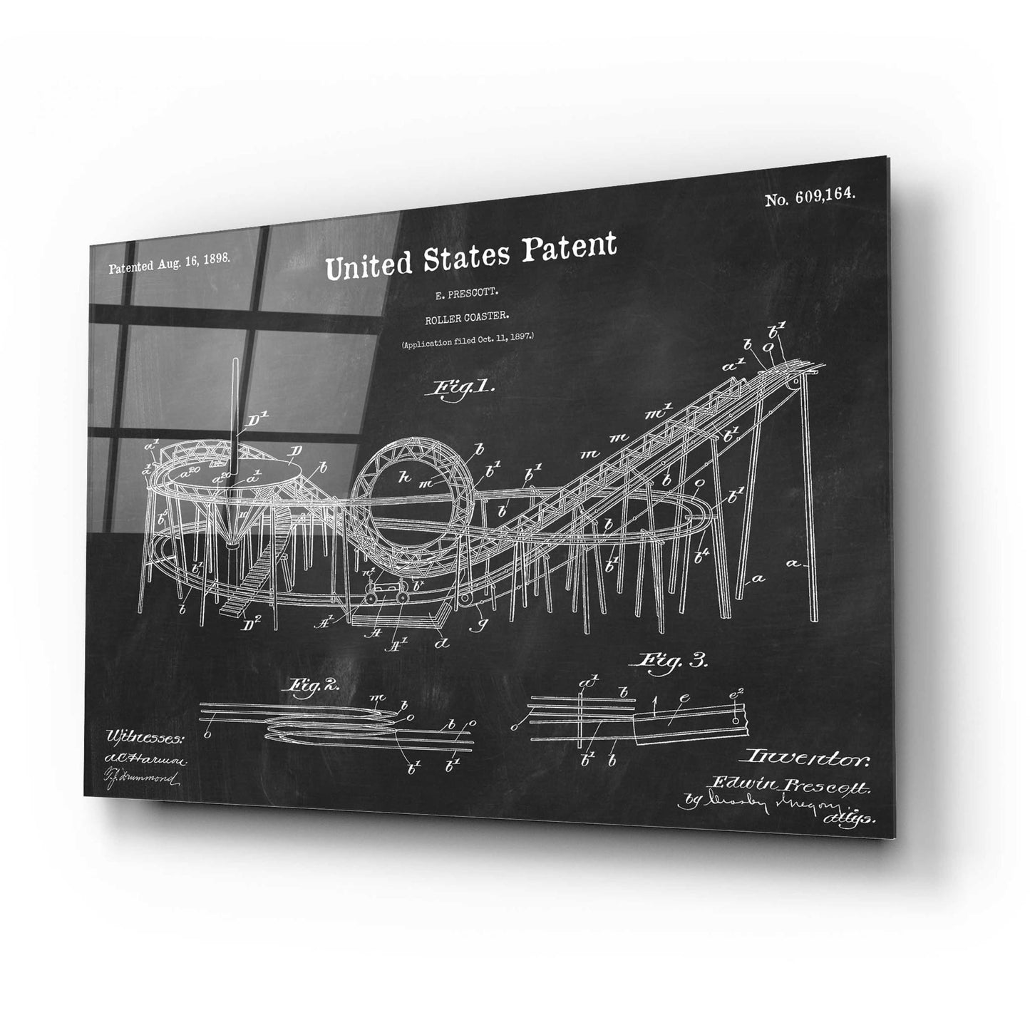 Epic Art 'Roller Coaster Blueprint Patent Chalkboard,' Acrylic Glass Wall Art,24x16