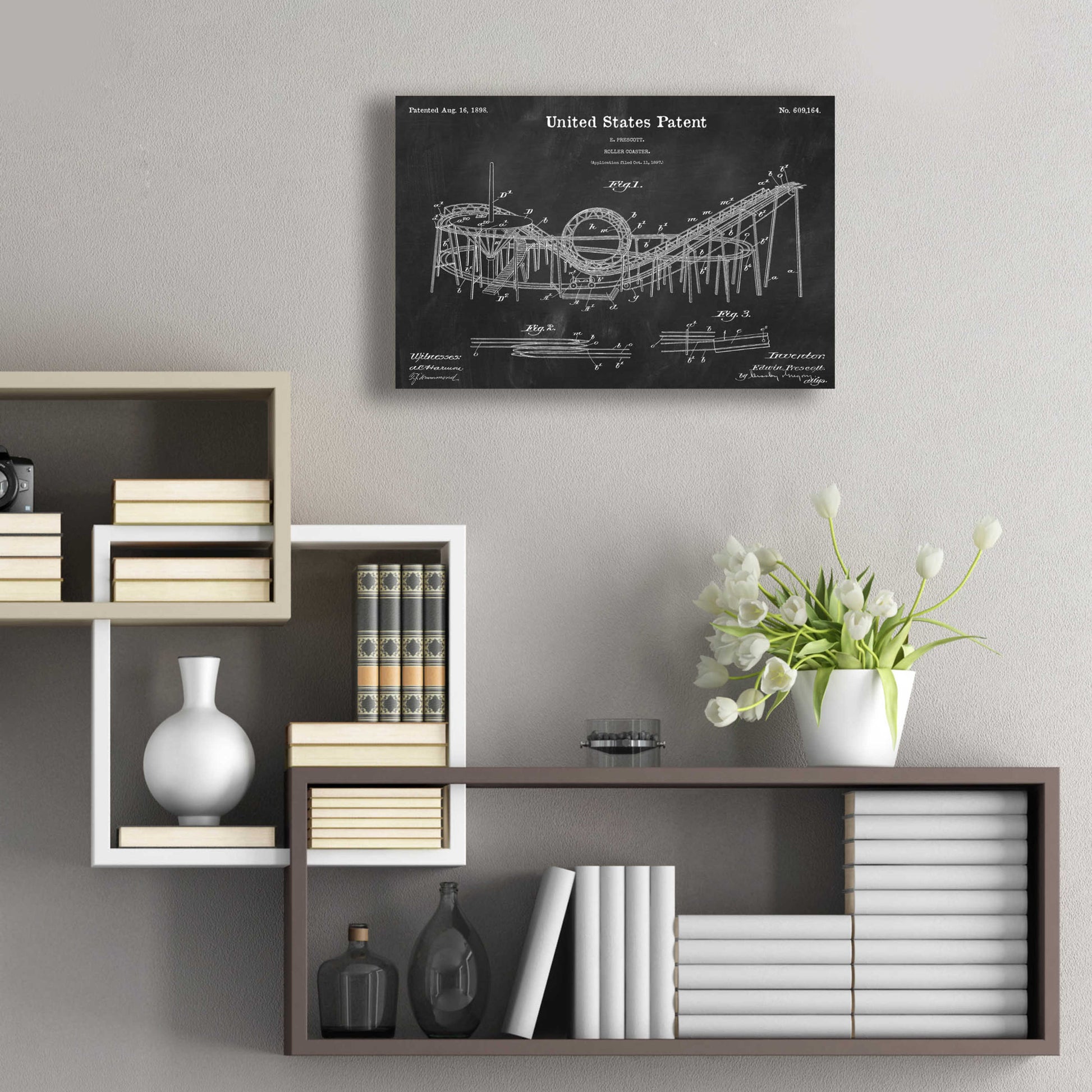 Epic Art 'Roller Coaster Blueprint Patent Chalkboard,' Acrylic Glass Wall Art,24x16