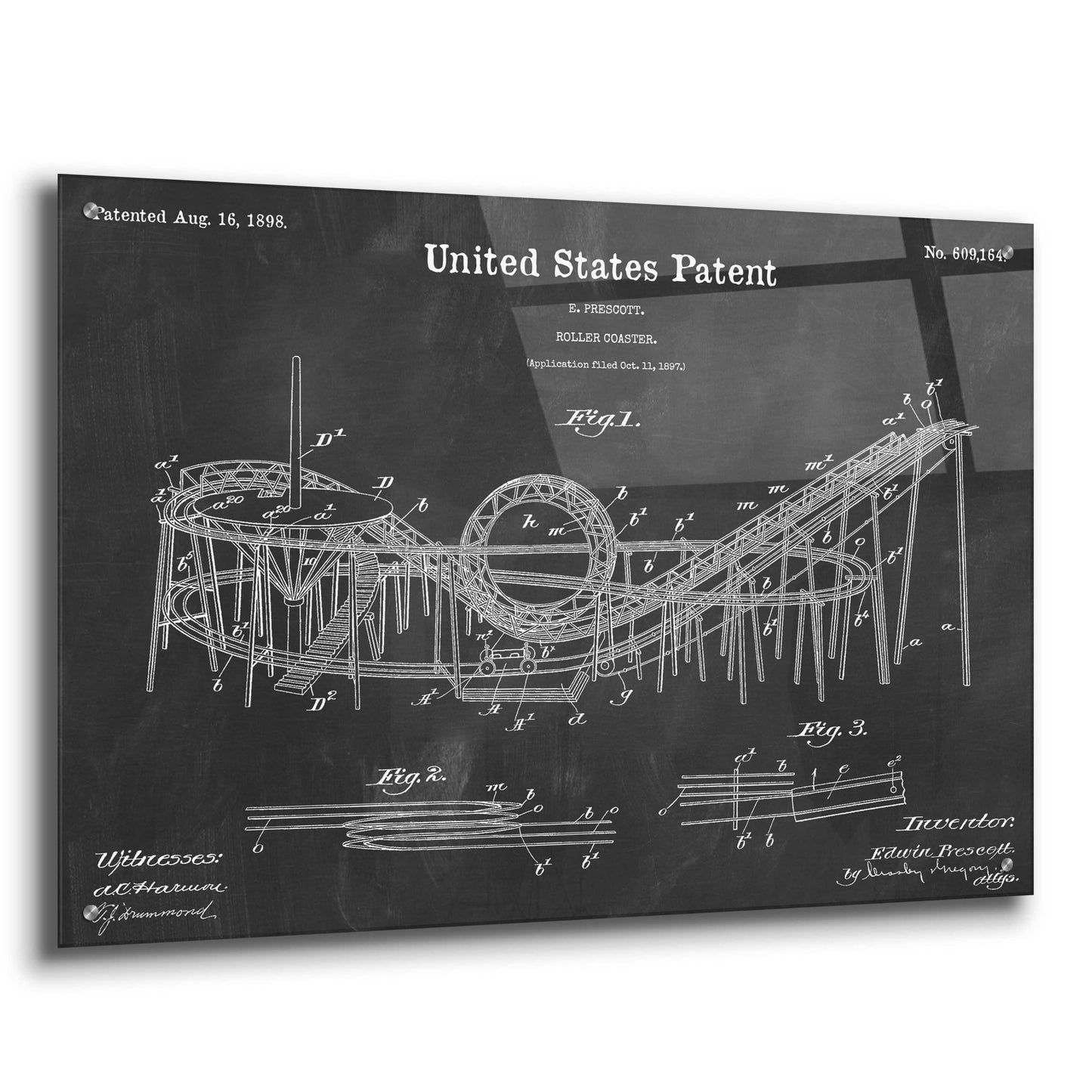 Epic Art 'Roller Coaster Blueprint Patent Chalkboard,' Acrylic Glass Wall Art,36x24