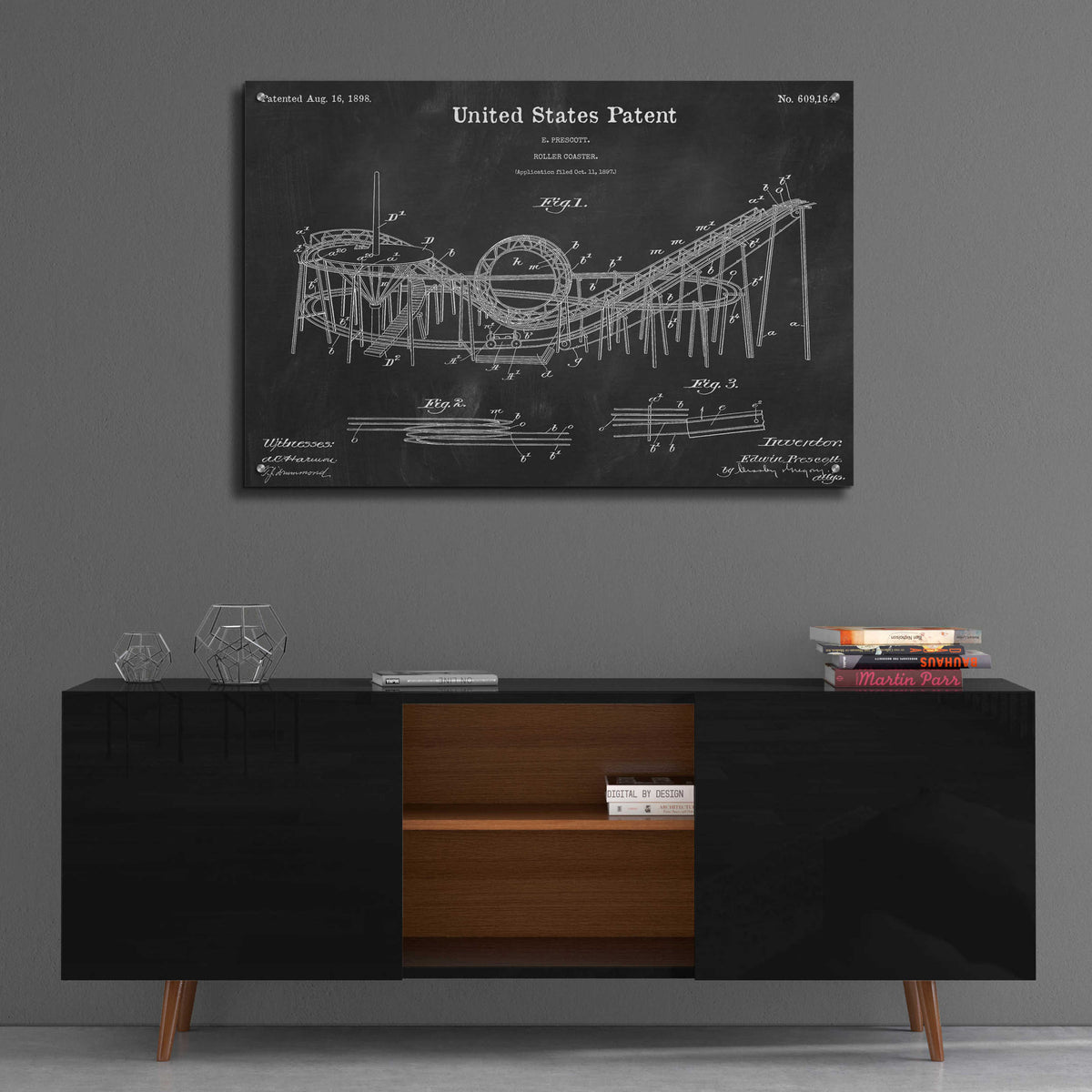 Epic Art 'Roller Coaster Blueprint Patent Chalkboard,' Acrylic Glass Wall Art,36x24