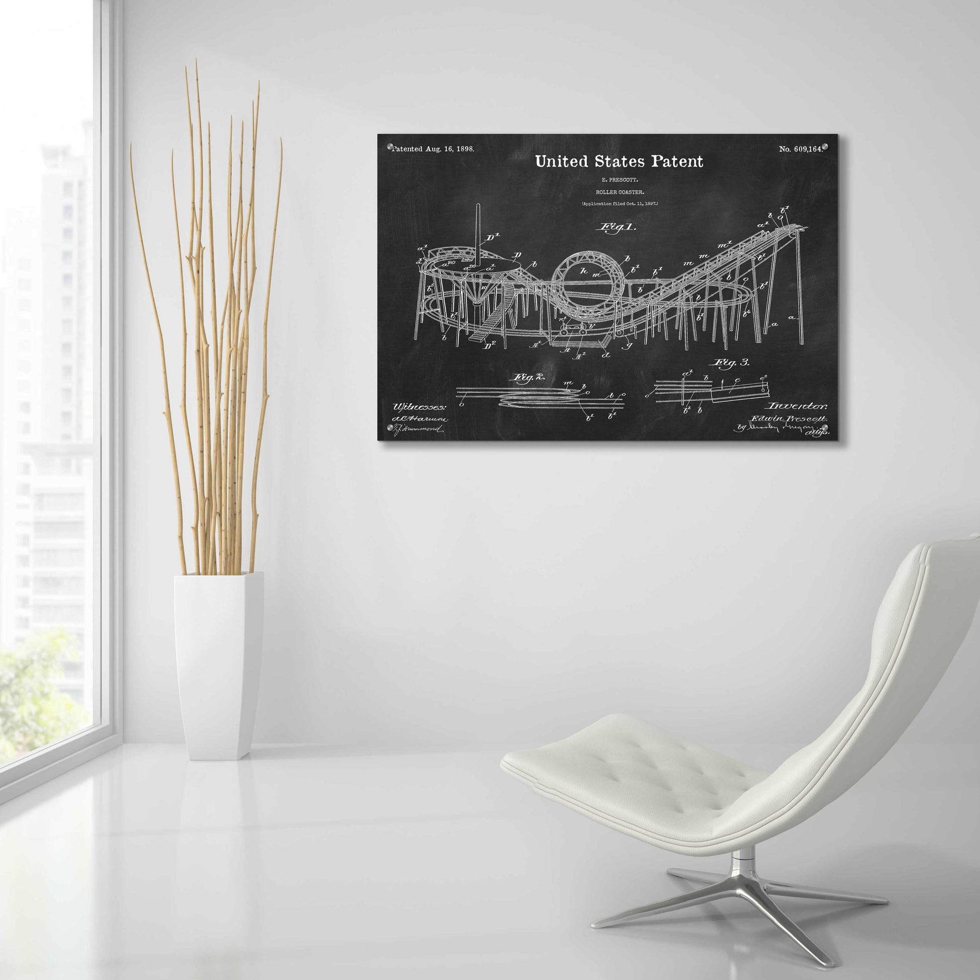 Epic Art 'Roller Coaster Blueprint Patent Chalkboard,' Acrylic Glass Wall Art,36x24